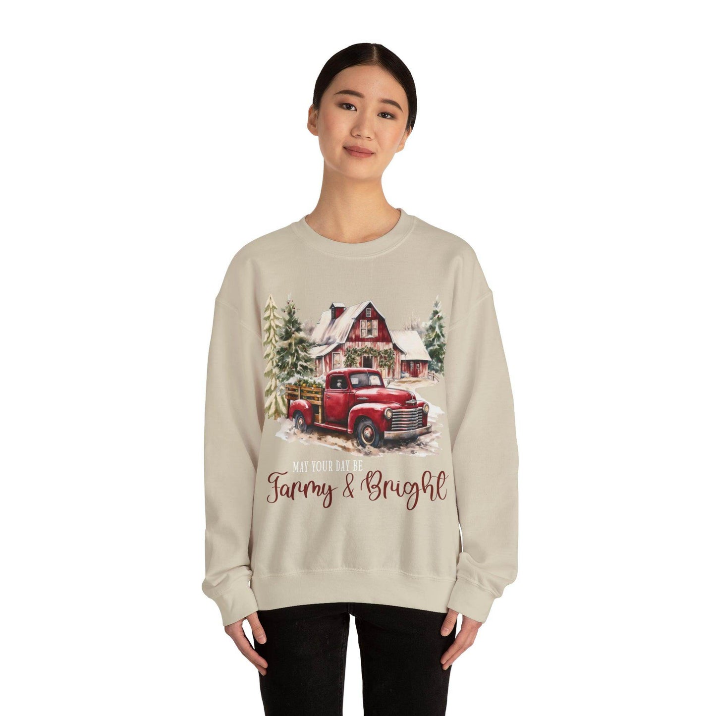 May Your Day Be Farmy And Bright Christmas Sweatshirt Christmas on The Farm Sweatshirt Christmas Farm Sweatshirt Christmas Sweater Trendy Christmas Shirt Farmers - Giftsmojo