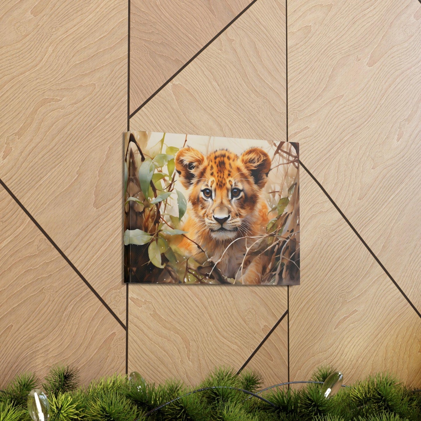 Watercolor Baby Lion In Nature Art Canvas Gallery Wraps Baby Lion Print Large Canvas Art Animal Wall Art minimalist Wall Art Lover Gift - Giftsmojo