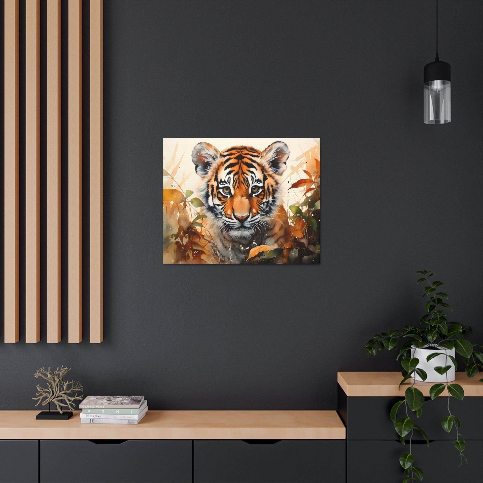Watercolor Baby Tiger In Nature Art Canvas Gallery Wraps Tiger Print Large Canvas Art Animal Wall Art minimalist Wall Art Lover Gift - Giftsmojo