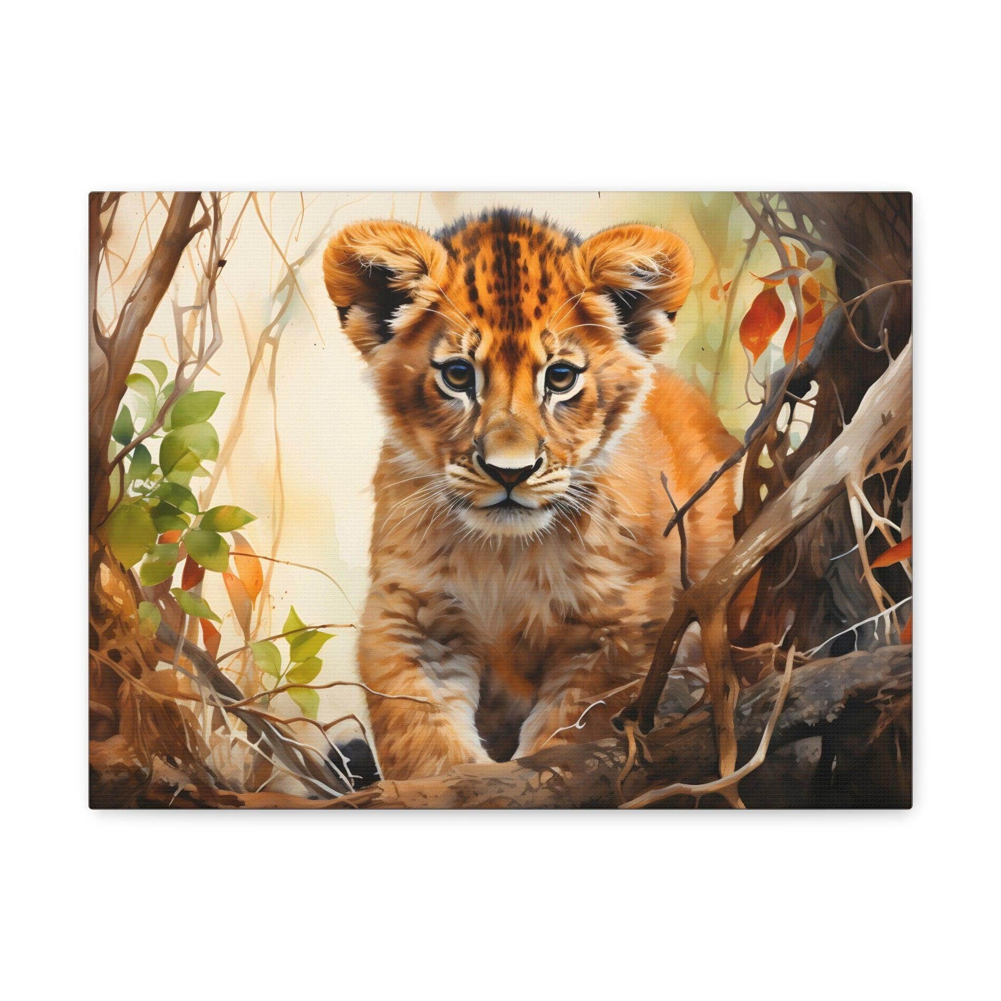 Watercolor Baby Lion In Nature Art Canvas Gallery Wraps Baby Lion Print Large Canvas Art Animal Wall Art minimalist Wall Art Lover Gift - Giftsmojo