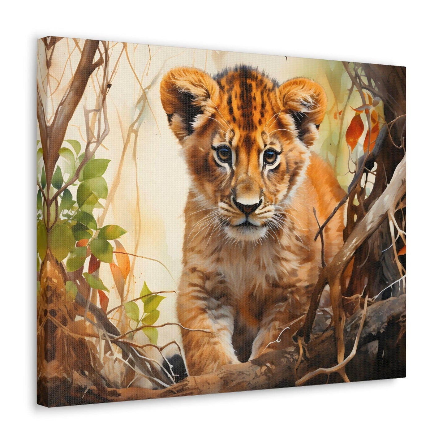 Watercolor Baby Lion In Nature Art Canvas Gallery Wraps Baby Lion Print Large Canvas Art Animal Wall Art minimalist Wall Art Lover Gift - Giftsmojo
