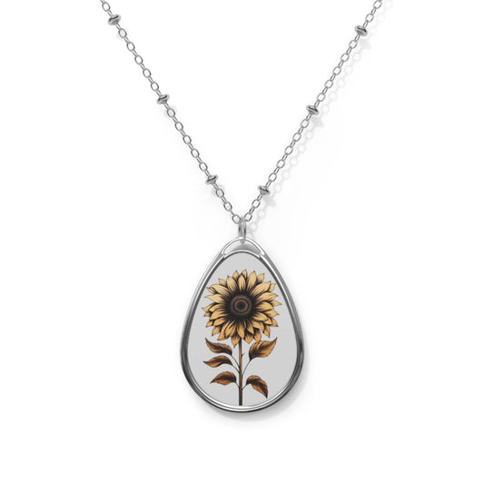 SunFlower Oval Necklace Flower Necklace - Unique Gift For Her Birthday Christmas Flower Necklace Flower Jewelry Nature Jewelry Floral Jewelry - Giftsmojo