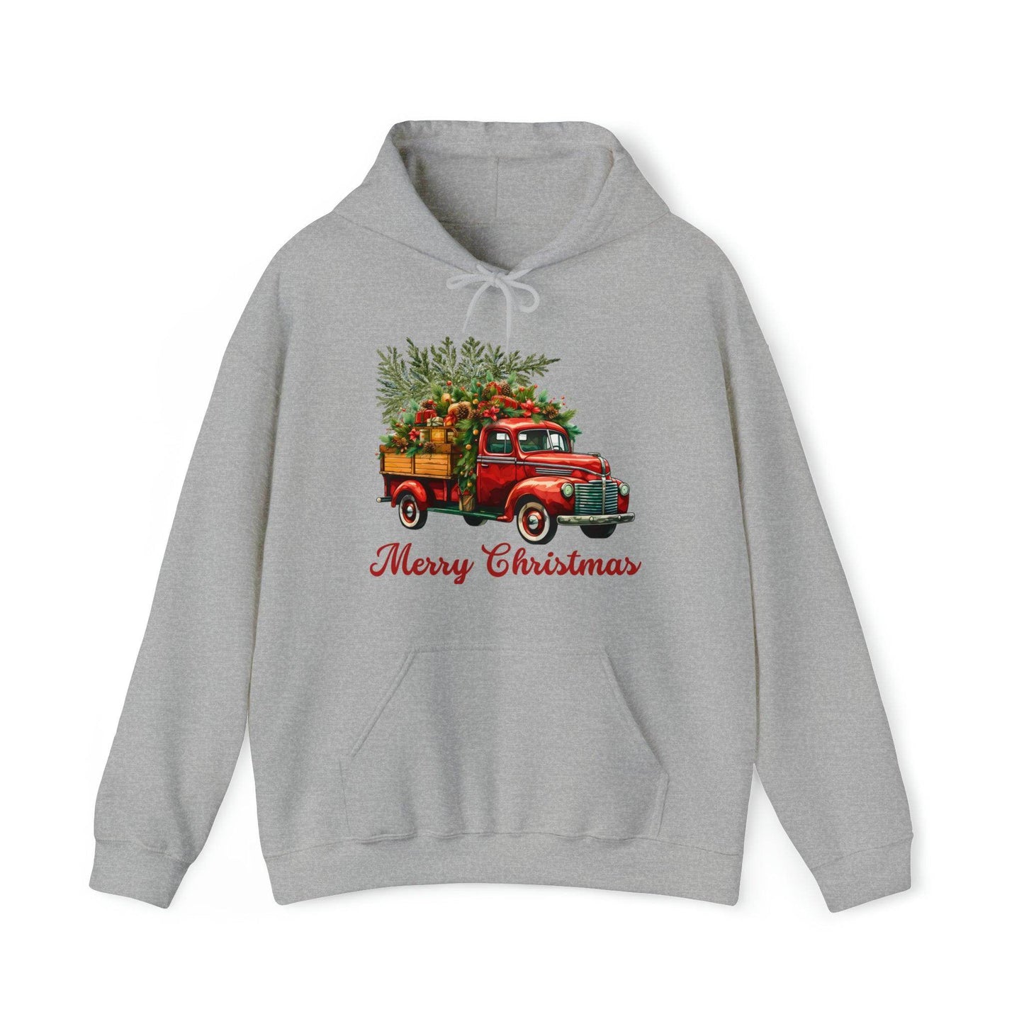 Christmas Tree Truck Hooded Sweatshirt Christmas Truck Sweatshirt Christmas Sweater Truck Pullover Christmas Tree Sweat Pine Tree Pullover - Giftsmojo