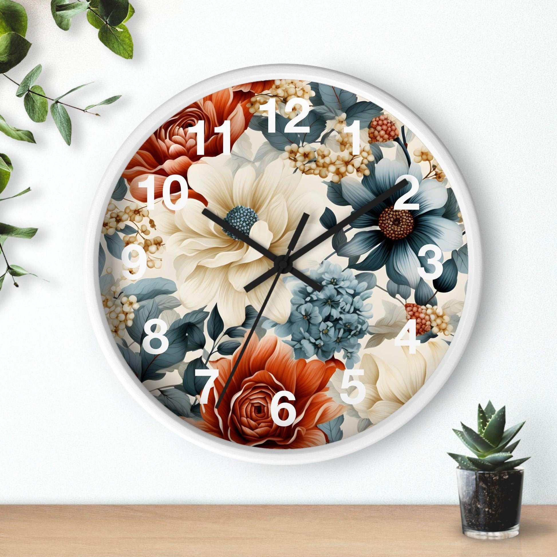 Wild Flower Wall Clock Floral Wall Clock Kids Room Home Decor New Home Gift House Warming Gift for New Home Owner, Dorm Room Clock Collage Student Clock - Giftsmojo