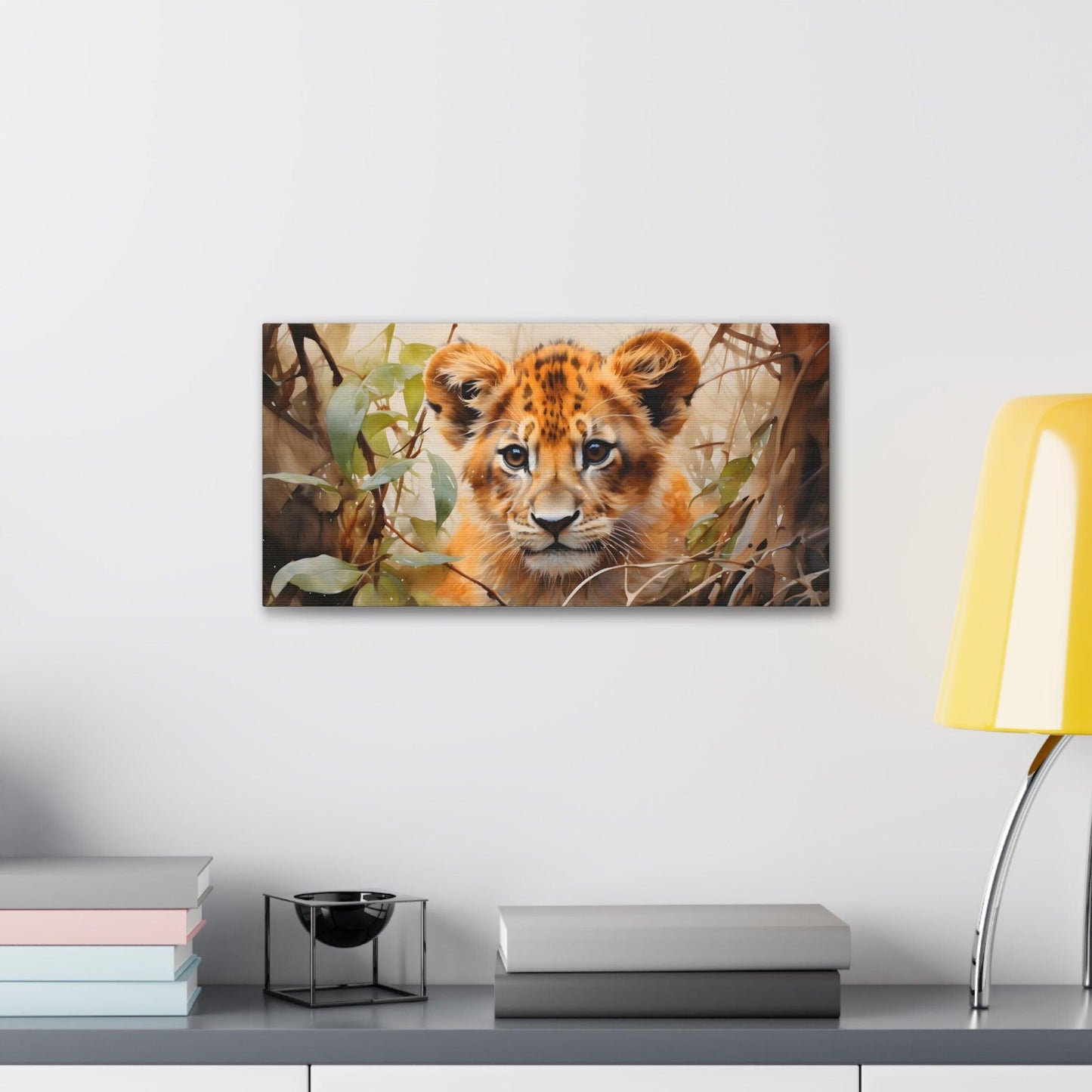Watercolor Baby Lion In Nature Art Canvas Gallery Wraps Baby Lion Print Large Canvas Art Animal Wall Art minimalist Wall Art Lover Gift - Giftsmojo