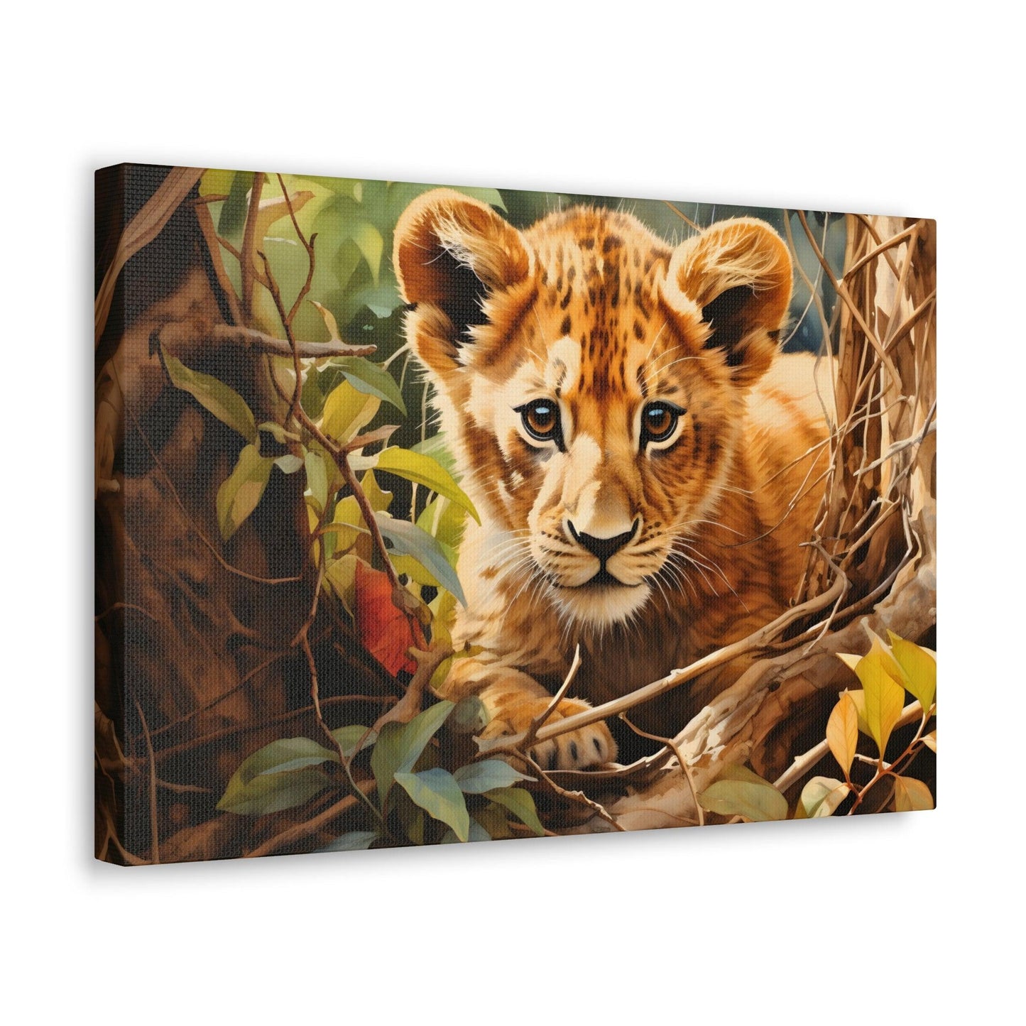 Watercolor Baby Lion In Nature Art Canvas Gallery Wraps Baby Lion Print Large Canvas Art Animal Wall Art minimalist Wall Art Lover Gift