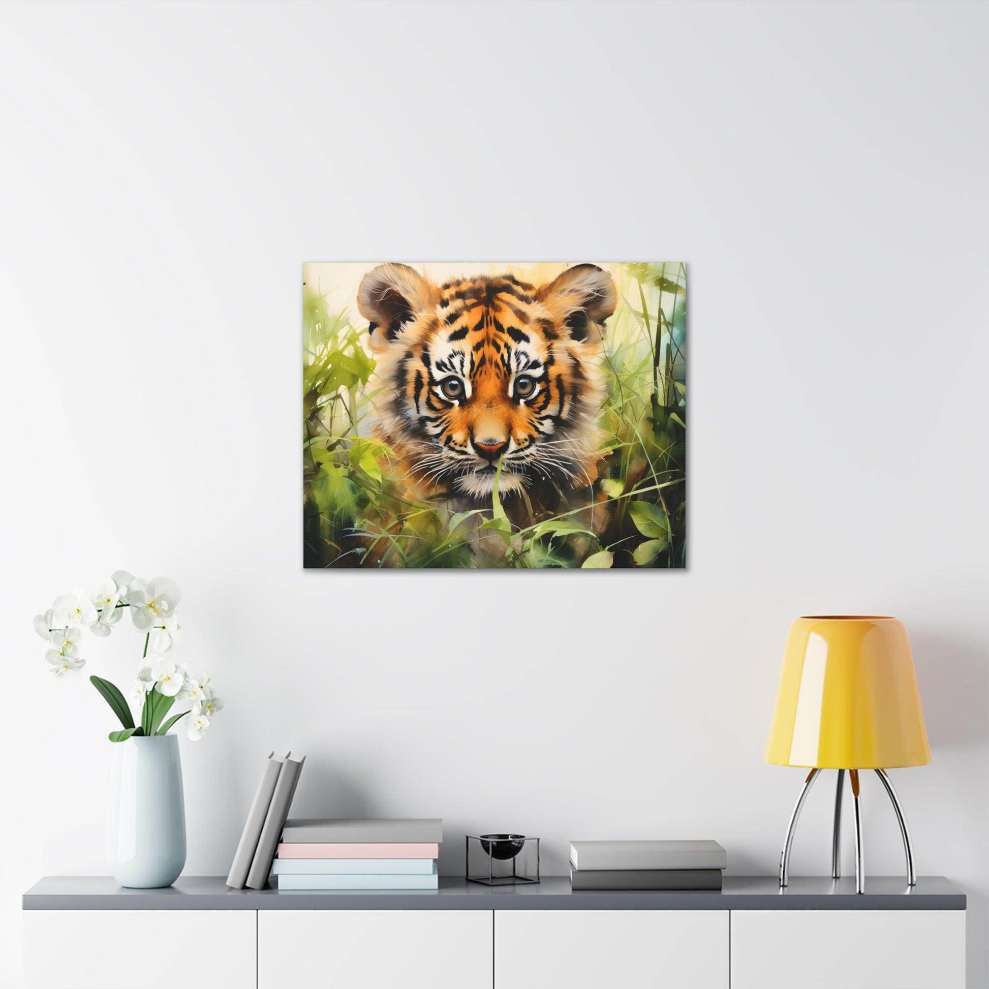 Watercolor Baby Tiger In Nature Art Canvas Gallery Wraps Tiger Print Large Canvas Art Animal Wall Art minimalist Wall Art Lover Gift - Giftsmojo