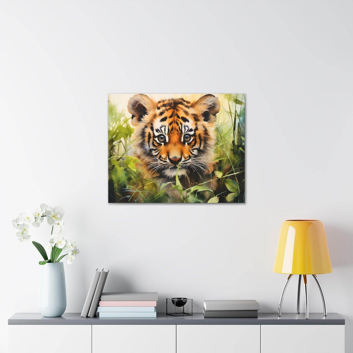 Watercolor Baby Tiger In Nature Art Canvas Gallery Wraps Tiger Print Large Canvas Art Animal Wall Art minimalist Wall Art Lover Gift - Giftsmojo