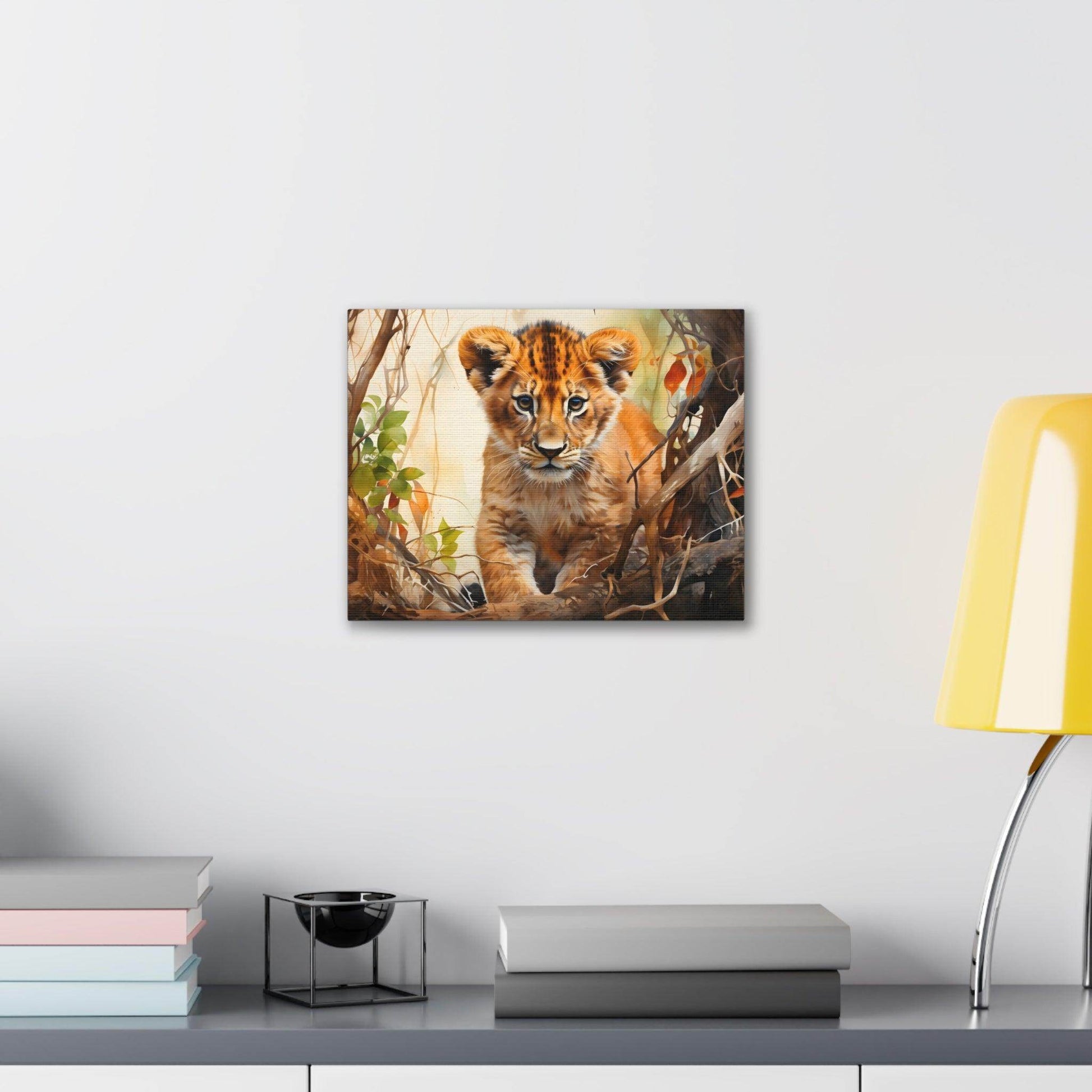 Watercolor Baby Lion In Nature Art Canvas Gallery Wraps Baby Lion Print Large Canvas Art Animal Wall Art minimalist Wall Art Lover Gift - Giftsmojo