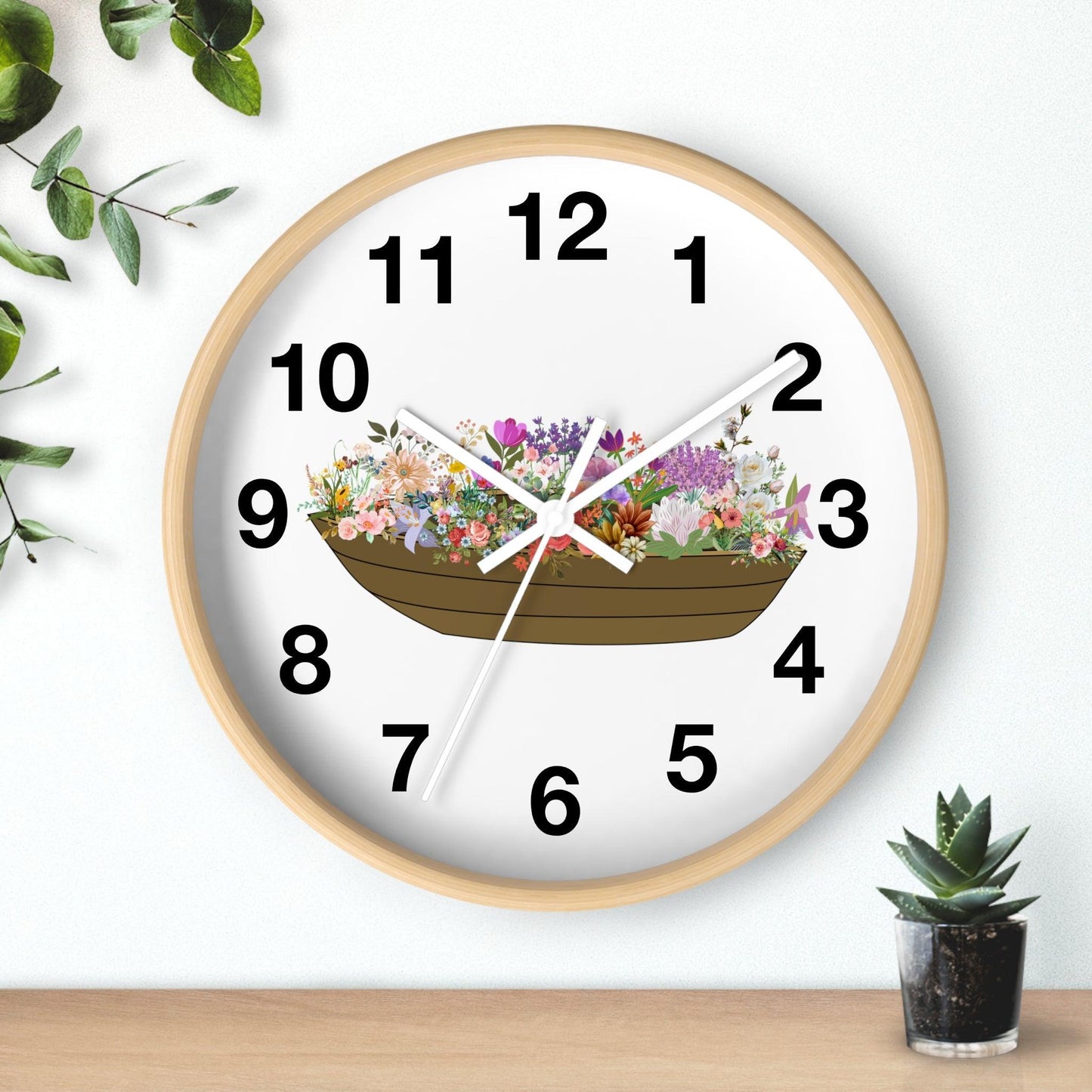 Boat Flower Wall Clock Floral Wall Clock Home Decor Gift House Warming gift - Unique Gift Farmhouse Clocks For Wall Living Room Bedroom