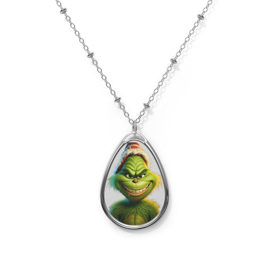 Christmas Grinch Oval Necklace Grinch Necklace - Unique Gift For Her Birthday Anti Christmas Necklace Grinch Jewelry Against Christmas Jewelry - Giftsmojo