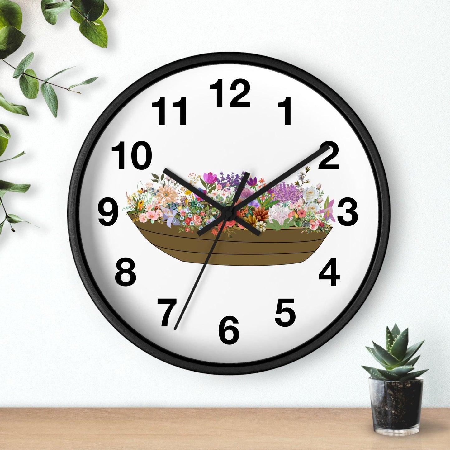 Boat Flower Wall Clock Floral Wall Clock Home Decor Gift House Warming gift - Unique Gift Farmhouse Clocks For Wall Living Room Bedroom