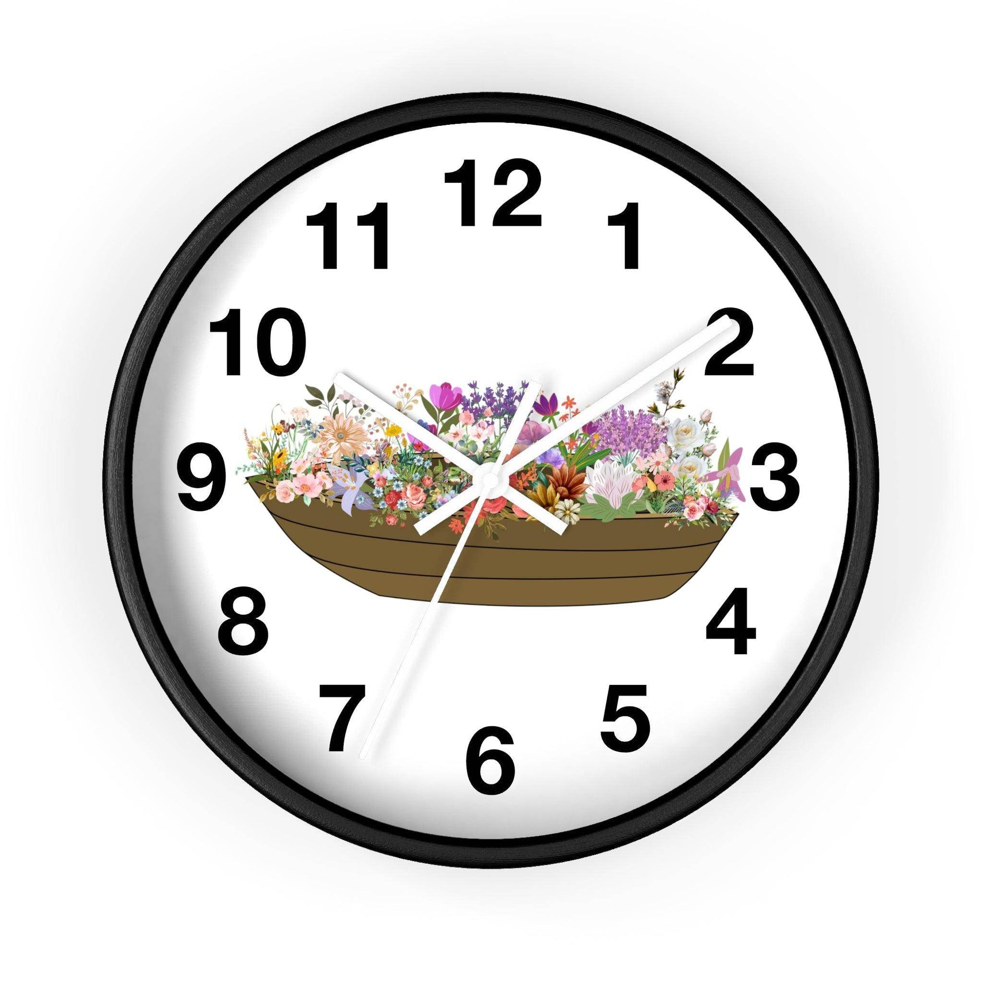 Boat Flower Wall Clock Floral Wall Clock Home Decor Gift House Warming gift - Unique Gift Farmhouse Clocks For Wall Living Room Bedroom - Giftsmojo