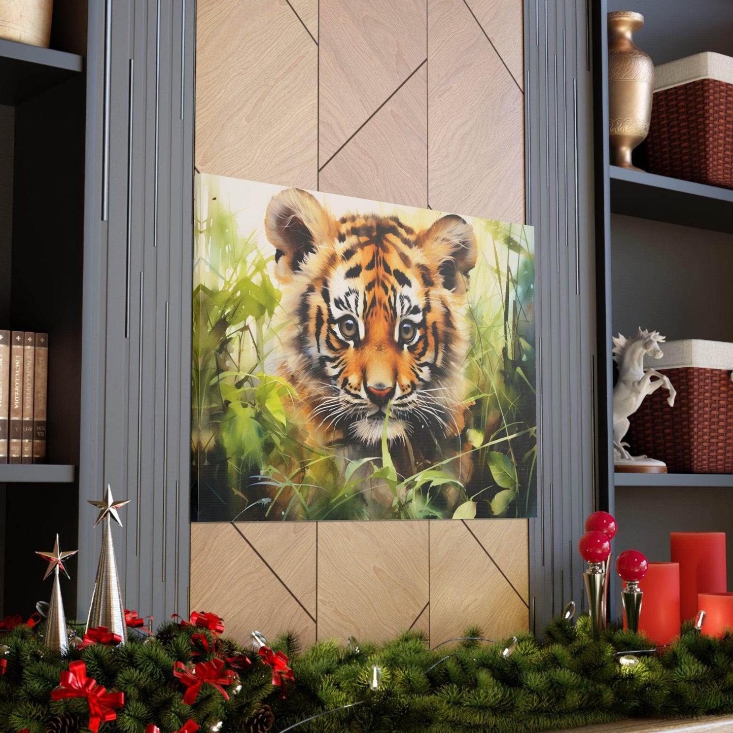 Watercolor Baby Tiger In Nature Art Canvas Gallery Wraps Tiger Print Large Canvas Art Animal Wall Art minimalist Wall Art Lover Gift - Giftsmojo