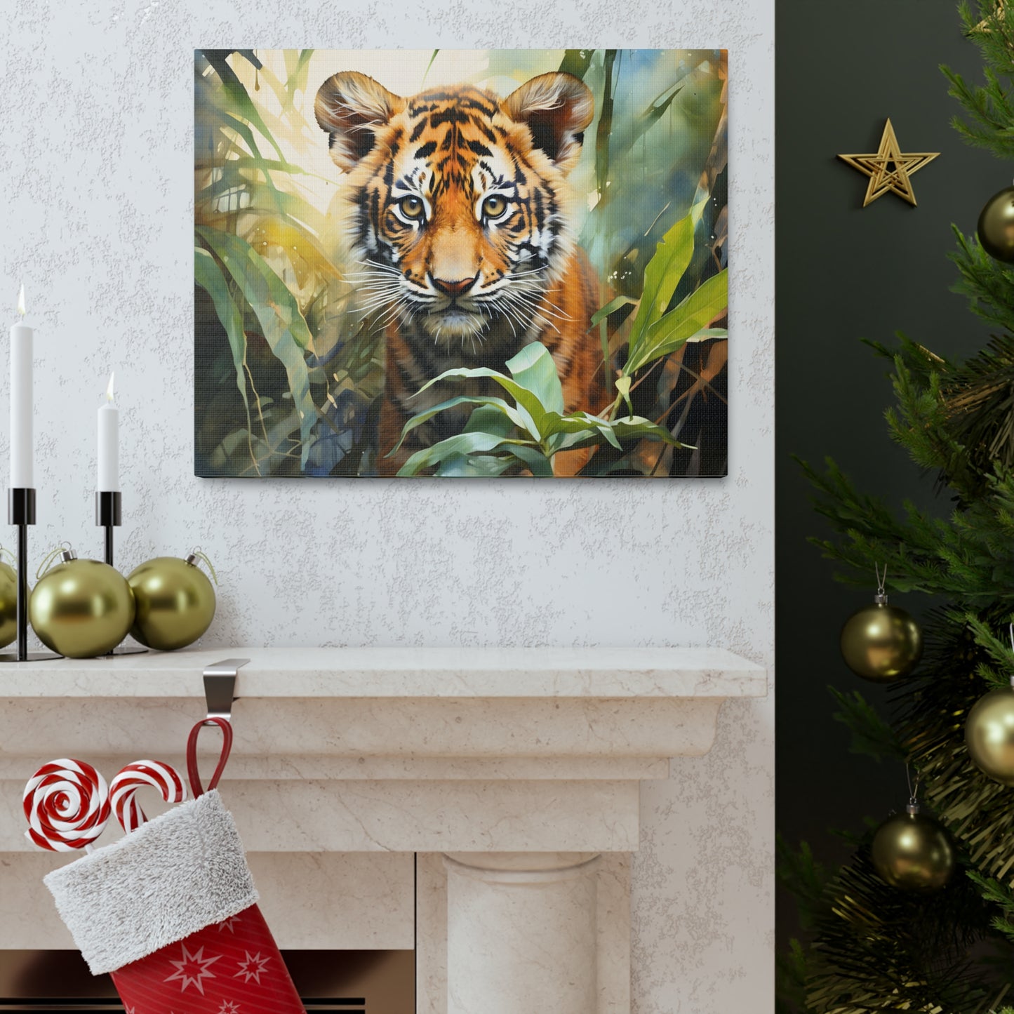 Watercolor Baby Tiger In Nature Art Canvas Gallery Wraps Tiger Print Large Canvas Art Animal Wall Art minimalist Wall Art Lover Gift
