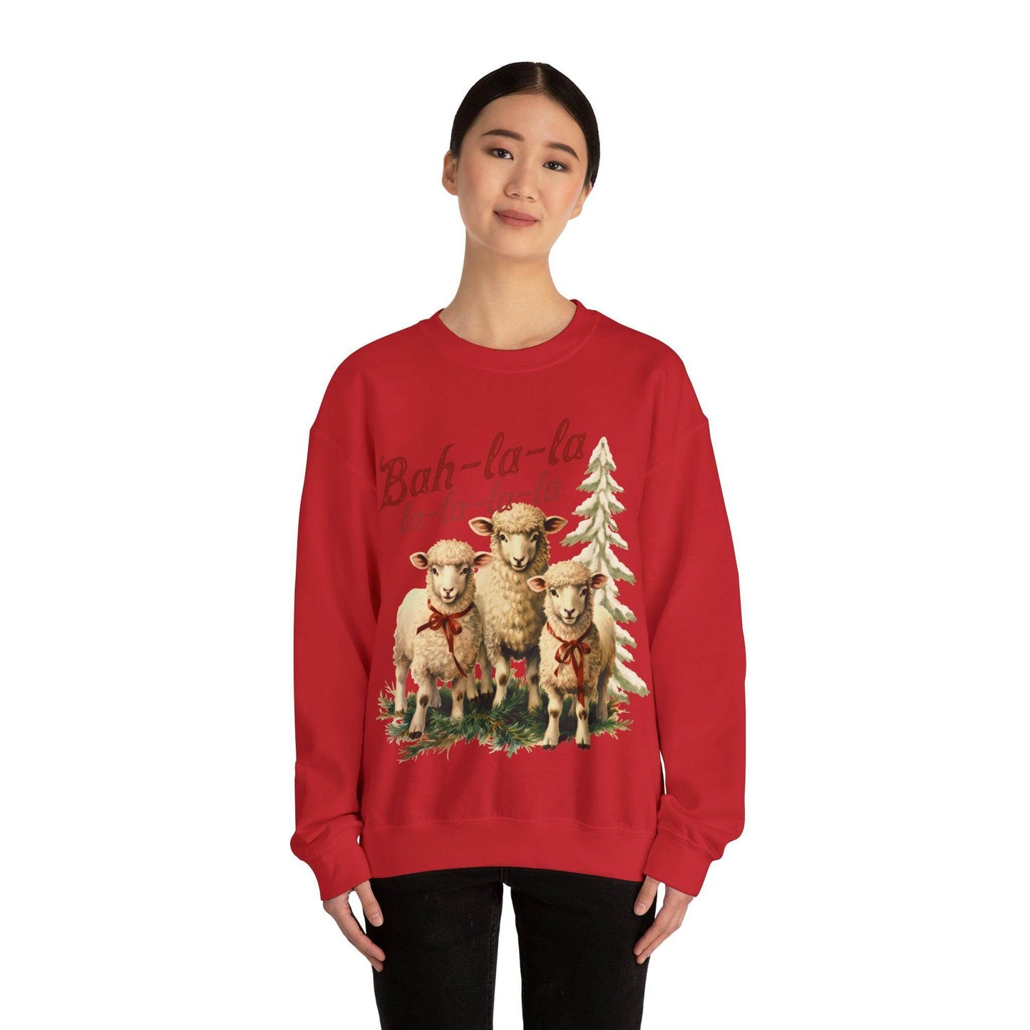 Funny Christmas Sweatshirt Christmas On The Farm Sweatshirt Christmas Sheep Sweatshirt Christmas Sweater Trendy Christmas Shirt Bah-la-la-la-la - Giftsmojo