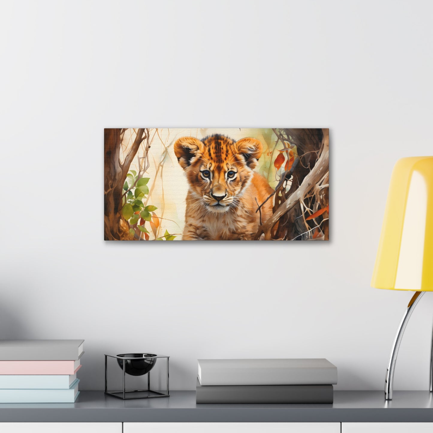 Watercolor Baby Lion In Nature Art Canvas Gallery Wraps Baby Lion Print Large Canvas Art Animal Wall Art minimalist Wall Art Lover Gift