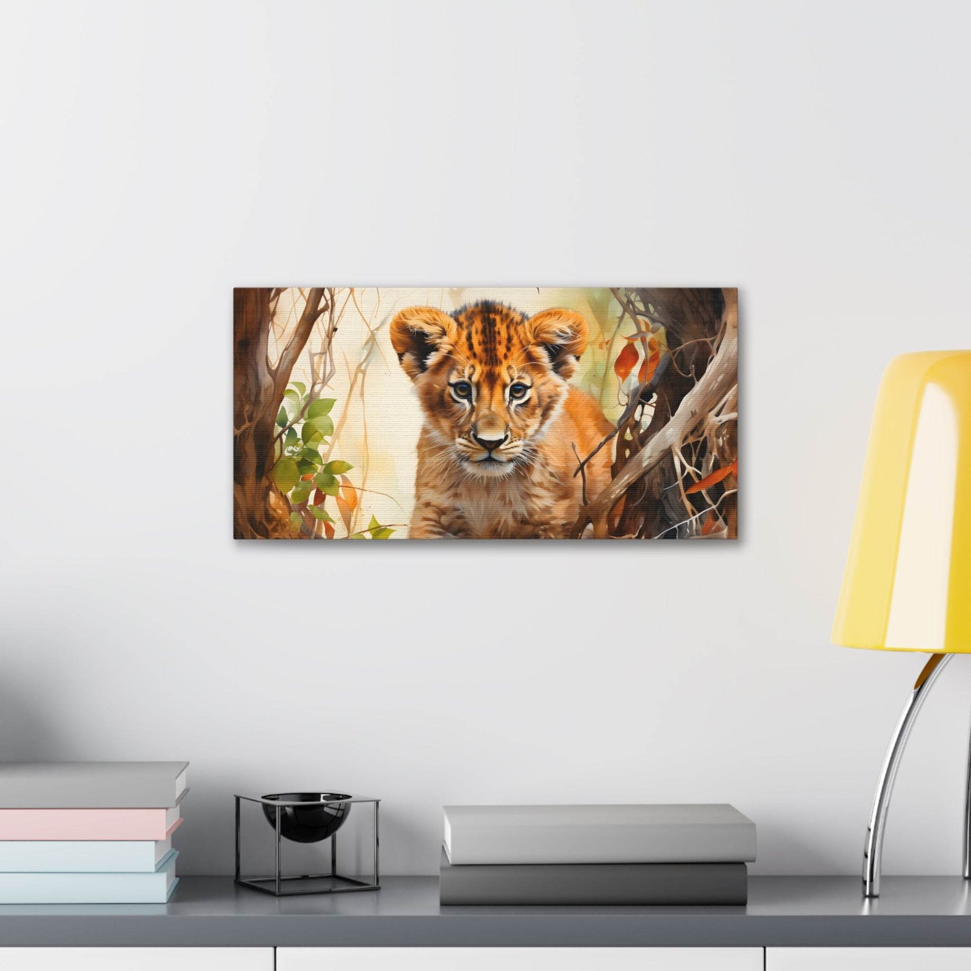 Watercolor Baby Lion In Nature Art Canvas Gallery Wraps Baby Lion Print Large Canvas Art Animal Wall Art minimalist Wall Art Lover Gift - Giftsmojo
