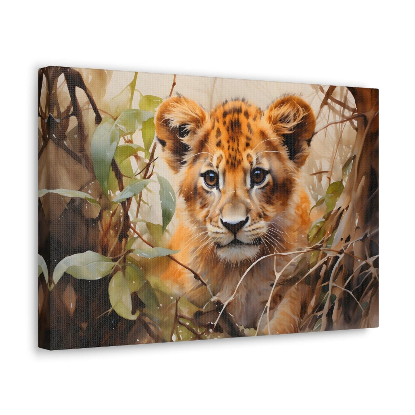 Watercolor Baby Lion In Nature Art Canvas Gallery Wraps Baby Lion Print Large Canvas Art Animal Wall Art minimalist Wall Art Lover Gift - Giftsmojo