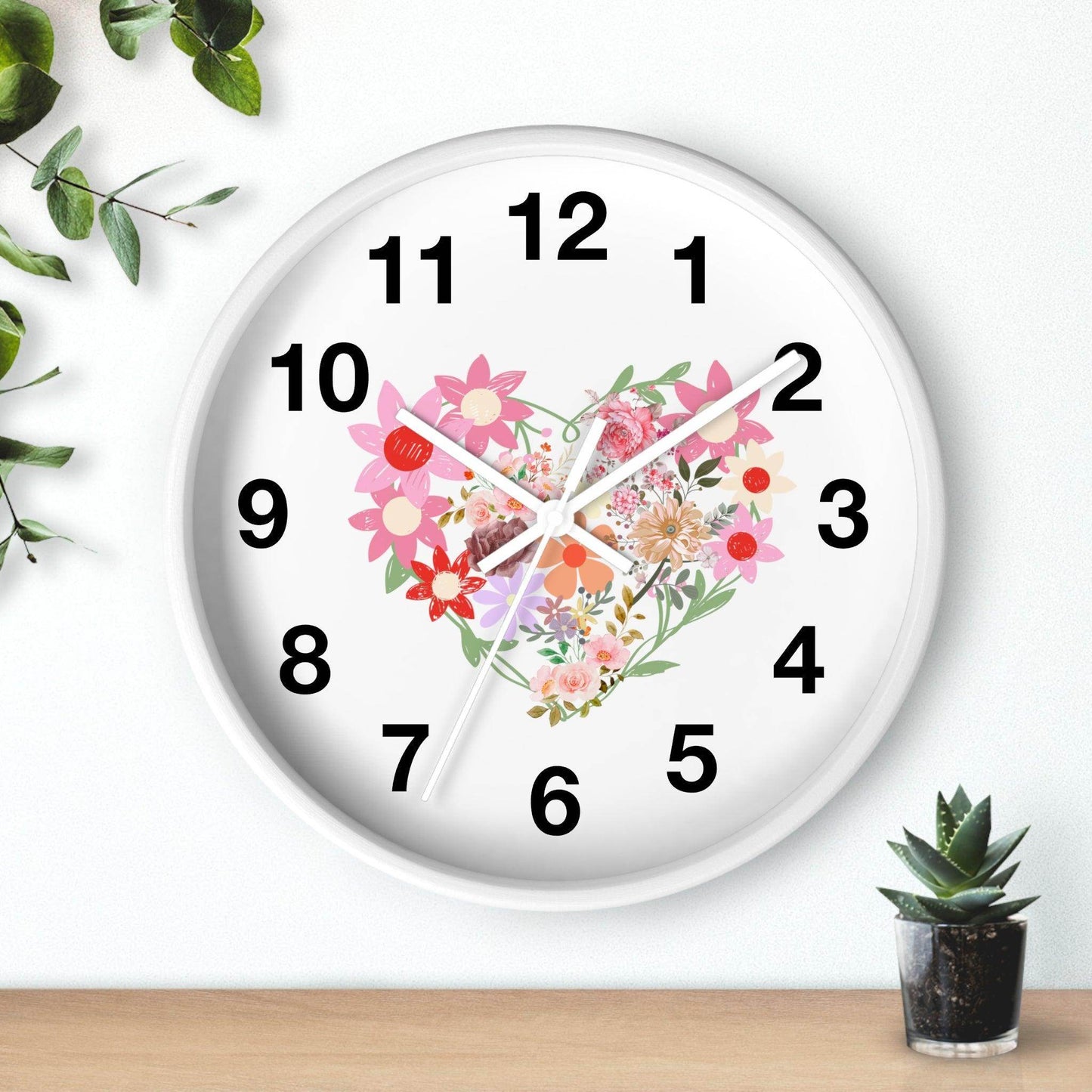 Flower wall clock, Flower Heart Wall clock, Floral Wall Clock, Home decor gift, House Warming gift, New Home Gift, Mom gift - Giftsmojo