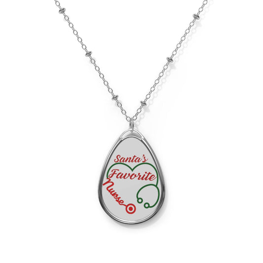 Santa's Favorite Nurse Oval Necklace Nurse Necklace - Unique Gift For Her Birthday Nurse Christmas Necklace Nurse Jewelry Nurse Gift Jewelry - Giftsmojo
