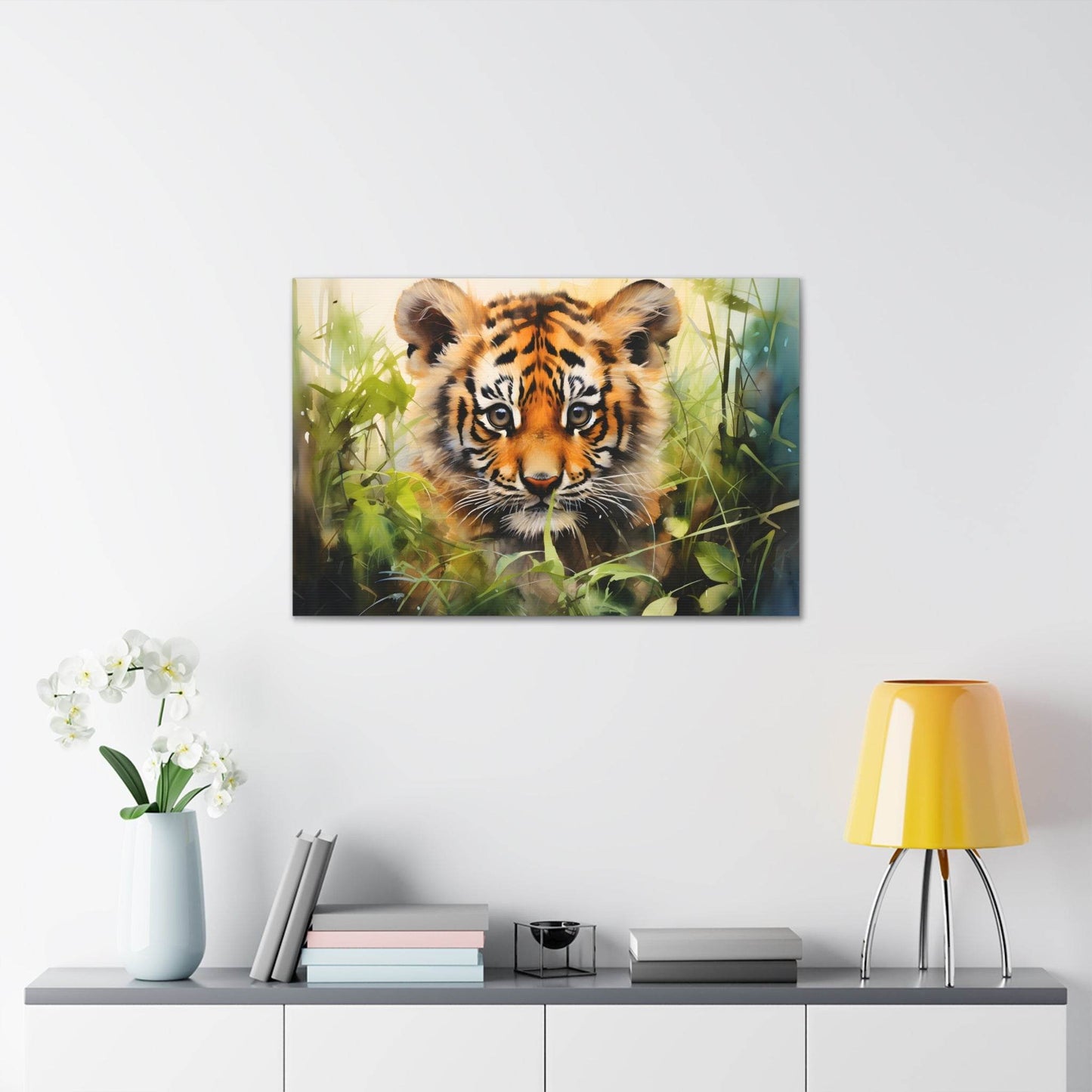 Watercolor Baby Tiger In Nature Art Canvas Gallery Wraps Tiger Print Large Canvas Art Animal Wall Art minimalist Wall Art Lover Gift - Giftsmojo