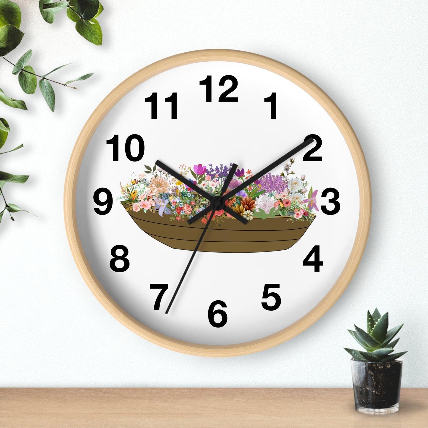 Boat Flower Wall Clock Floral Wall Clock Home Decor Gift House Warming gift - Unique Gift Farmhouse Clocks For Wall Living Room Bedroom