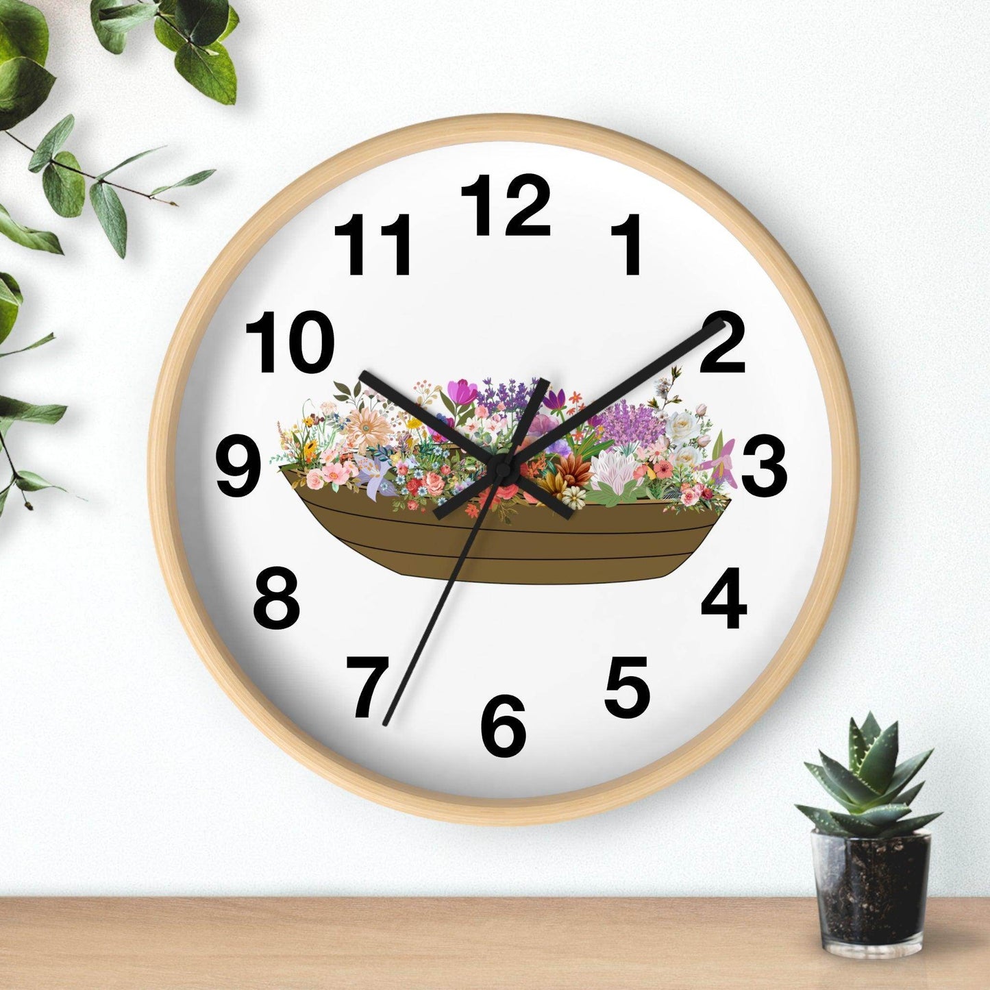 Boat Flower Wall Clock Floral Wall Clock Home Decor Gift House Warming gift - Unique Gift Farmhouse Clocks For Wall Living Room Bedroom - Giftsmojo