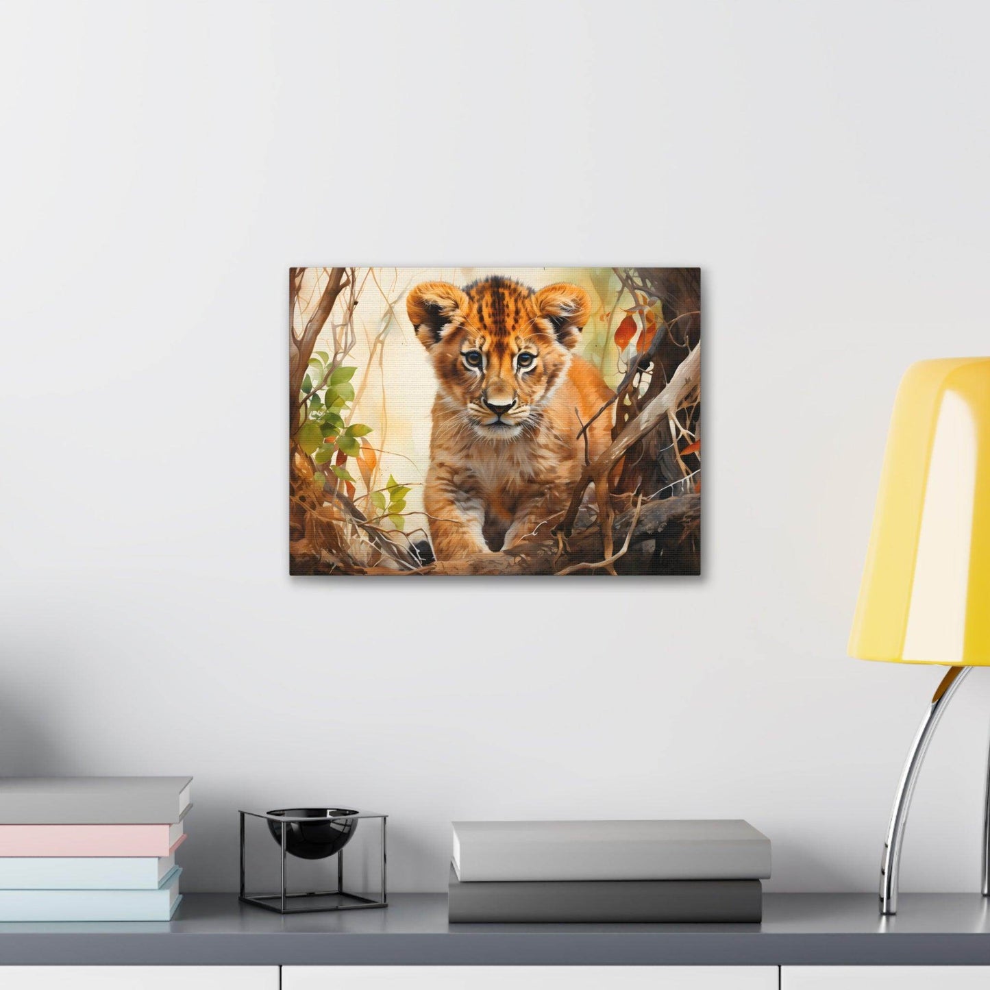 Watercolor Baby Lion In Nature Art Canvas Gallery Wraps Baby Lion Print Large Canvas Art Animal Wall Art minimalist Wall Art Lover Gift - Giftsmojo