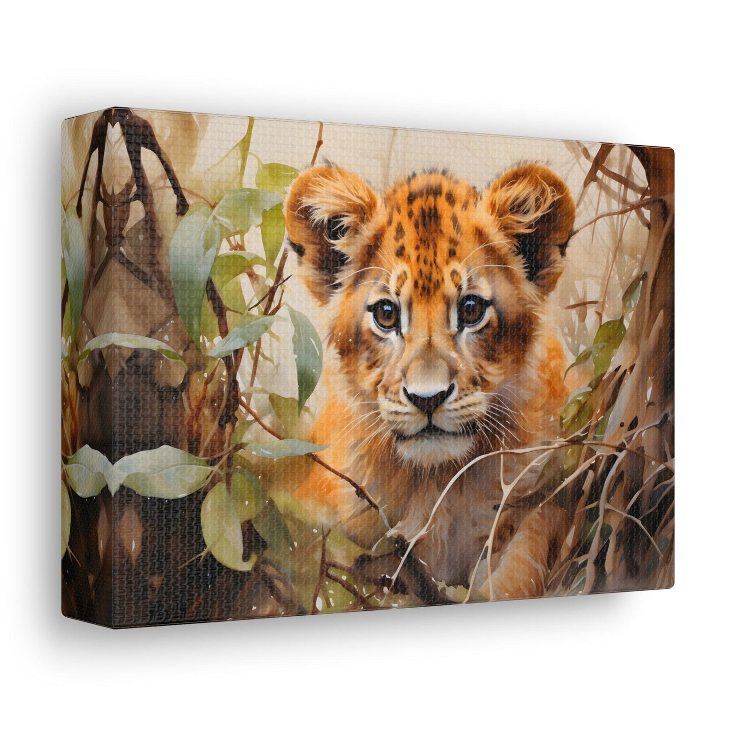 Watercolor Baby Lion In Nature Art Canvas Gallery Wraps Baby Lion Print Large Canvas Art Animal Wall Art minimalist Wall Art Lover Gift - Giftsmojo