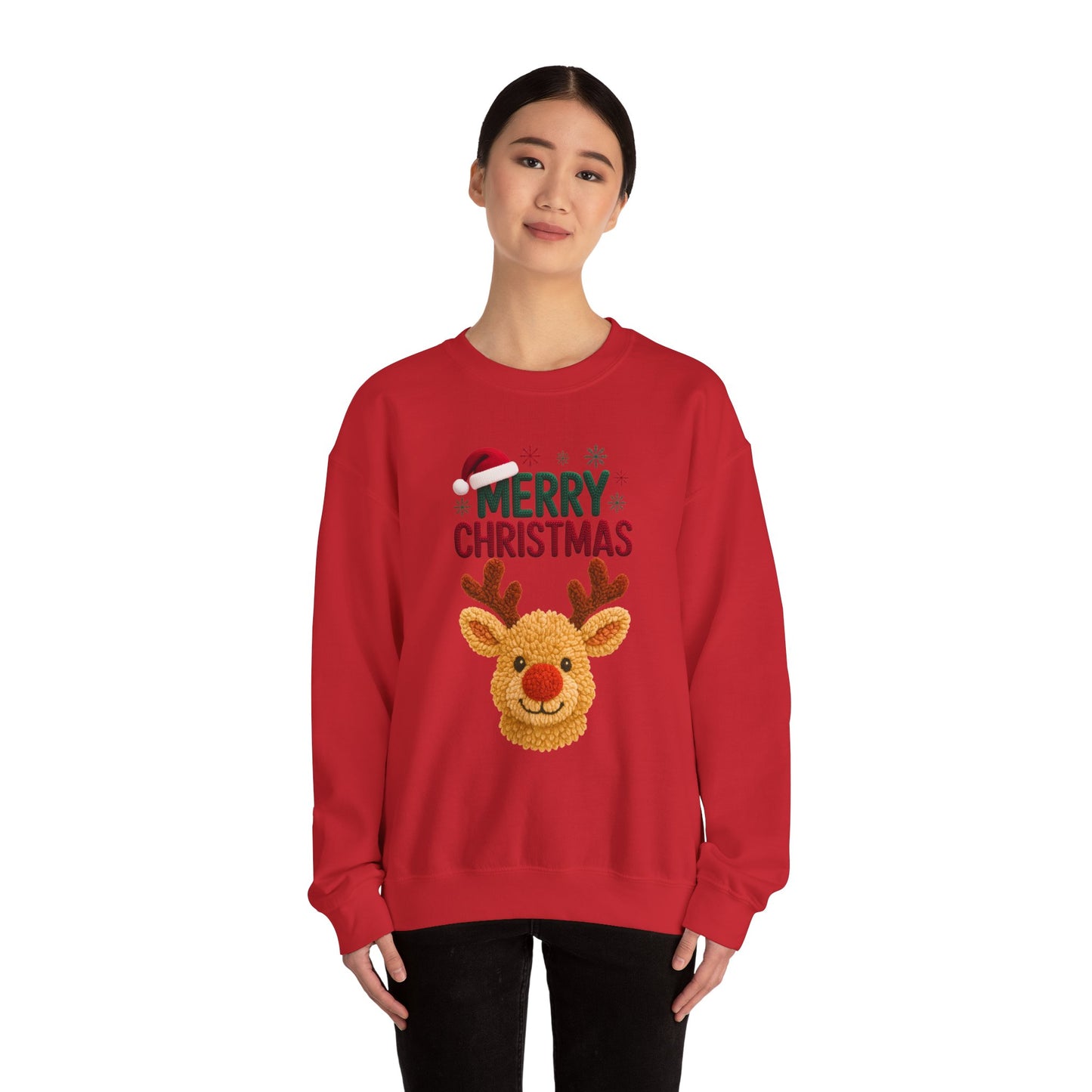 Santa Hat Reindeer Merry Christmas Sweatshirt