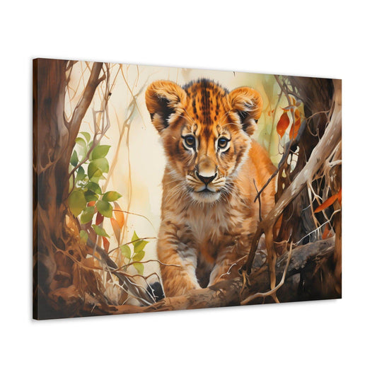 Watercolor Baby Lion In Nature Art Canvas Gallery Wraps Baby Lion Print Large Canvas Art Animal Wall Art minimalist Wall Art Lover Gift - Giftsmojo