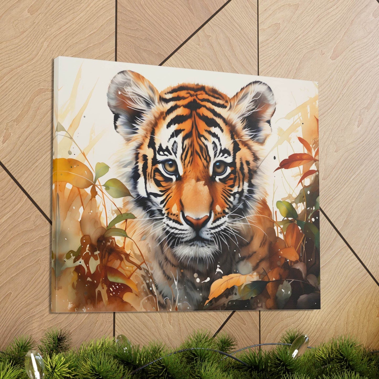 Watercolor Baby Tiger In Nature Art Canvas Gallery Wraps Tiger Print Large Canvas Art Animal Wall Art minimalist Wall Art Lover Gift - Giftsmojo