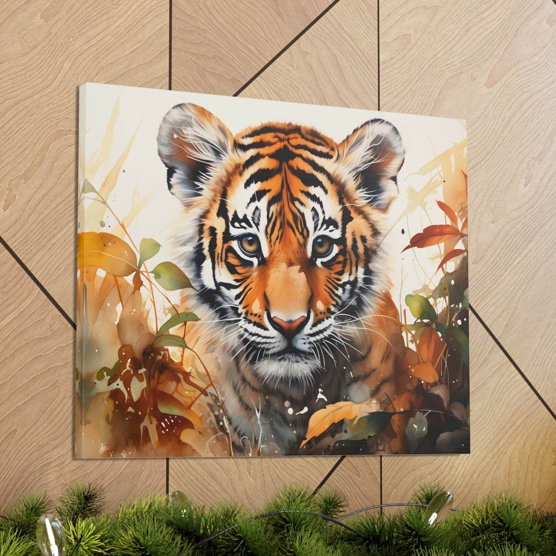 Watercolor Baby Tiger In Nature Art Canvas Gallery Wraps Tiger Print Large Canvas Art Animal Wall Art minimalist Wall Art Lover Gift - Giftsmojo