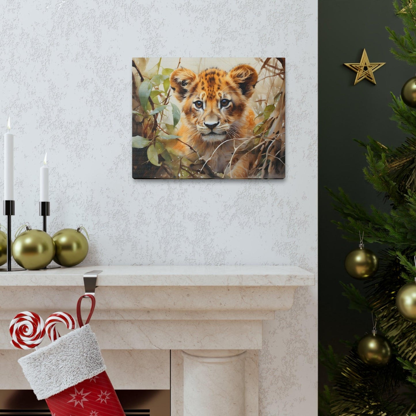 Watercolor Baby Lion In Nature Art Canvas Gallery Wraps Baby Lion Print Large Canvas Art Animal Wall Art minimalist Wall Art Lover Gift - Giftsmojo