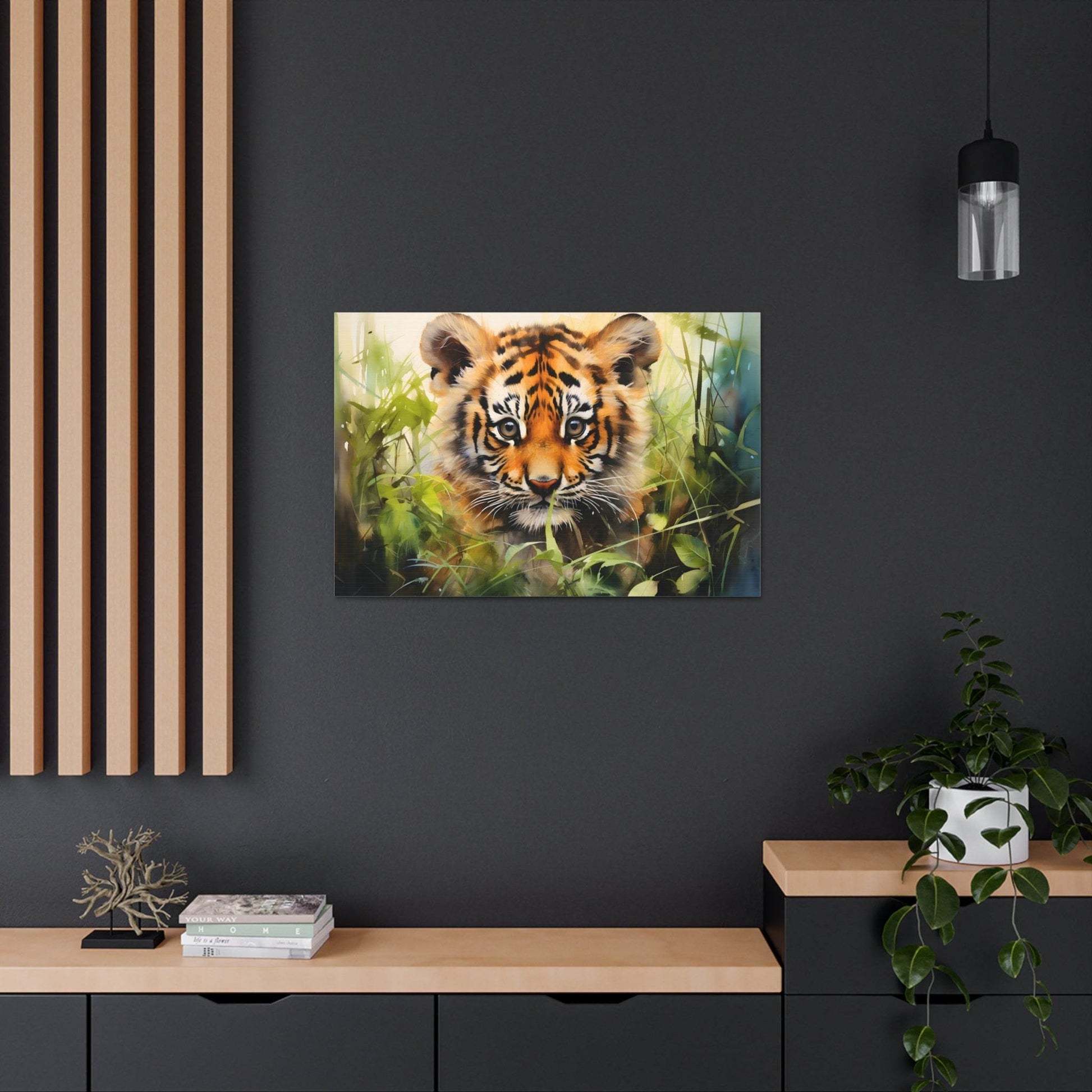 Watercolor Baby Tiger In Nature Art Canvas Gallery Wraps Tiger Print Large Canvas Art Animal Wall Art minimalist Wall Art Lover Gift - Giftsmojo