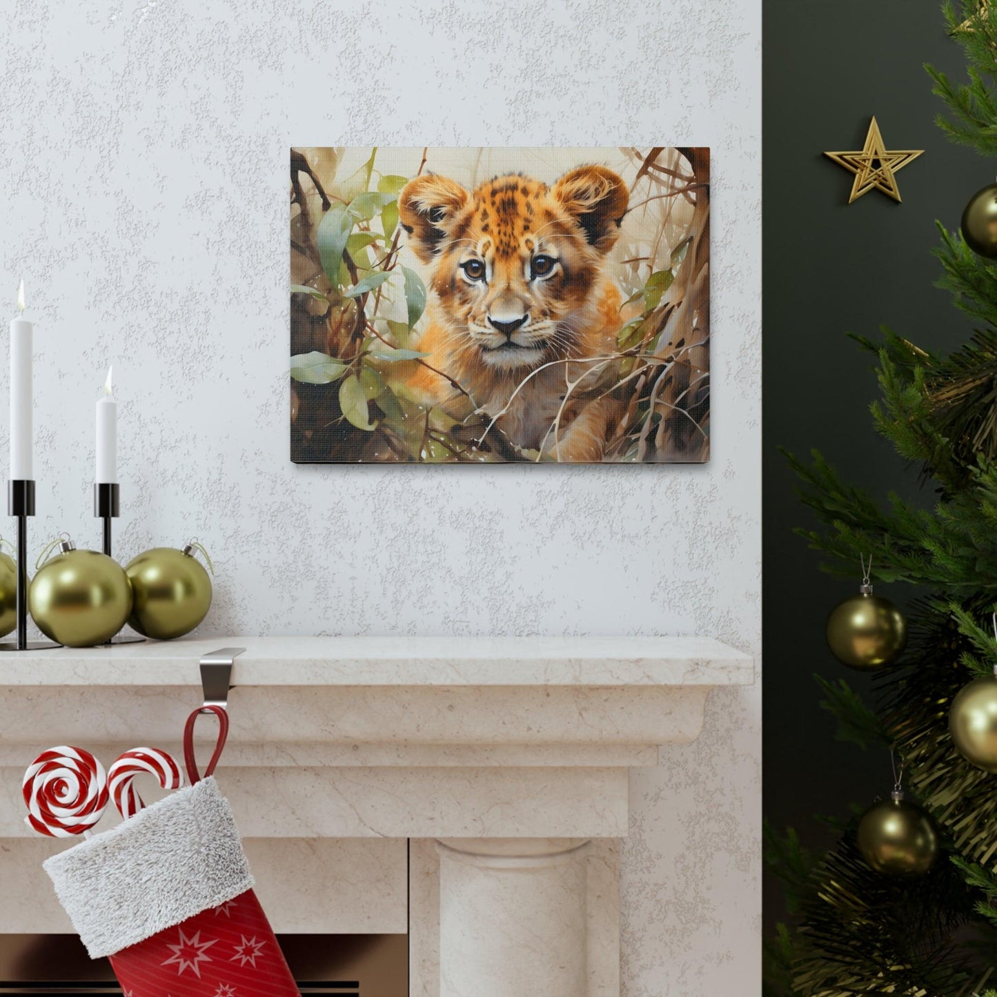 Watercolor Baby Lion In Nature Art Canvas Gallery Wraps Baby Lion Print Large Canvas Art Animal Wall Art minimalist Wall Art Lover Gift - Giftsmojo