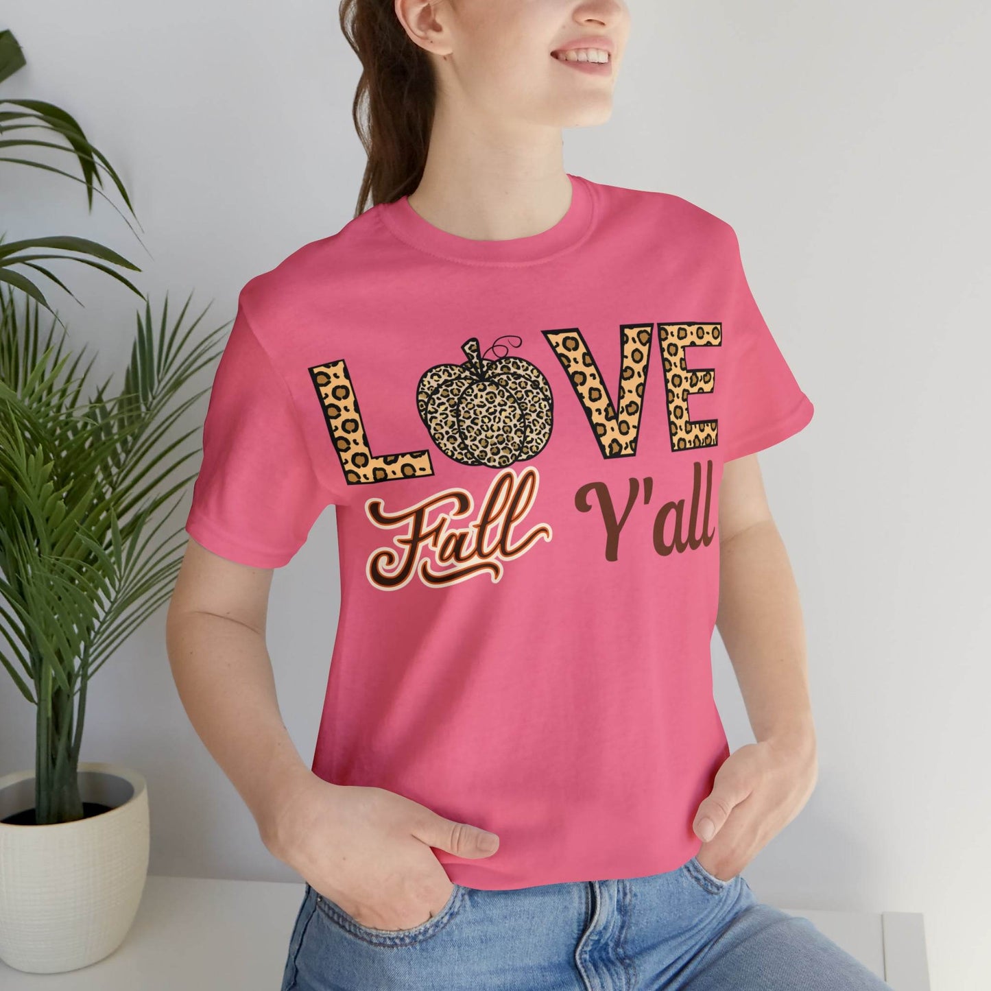 Leopard Print Love Fall Y'all Shirt, Pumpkin Shirt, Fall Shirt for Fall Lovers, Fall Gift - Giftsmojo