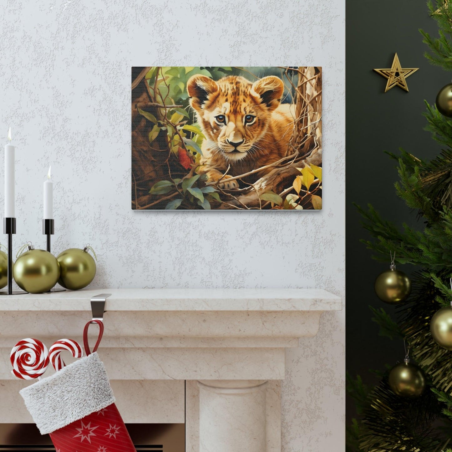 Watercolor Baby Lion In Nature Art Canvas Gallery Wraps Baby Lion Print Large Canvas Art Animal Wall Art minimalist Wall Art Lover Gift