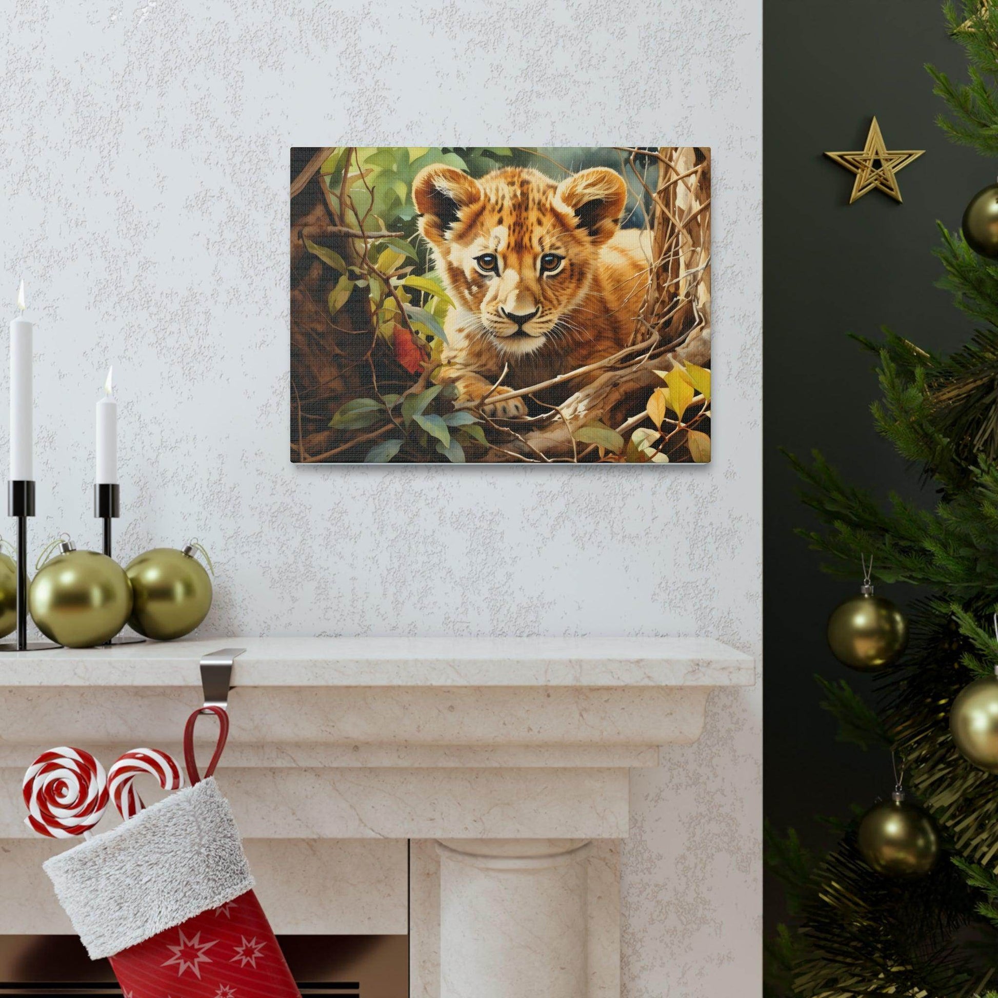 Watercolor Baby Lion In Nature Art Canvas Gallery Wraps Baby Lion Print Large Canvas Art Animal Wall Art minimalist Wall Art Lover Gift - Giftsmojo