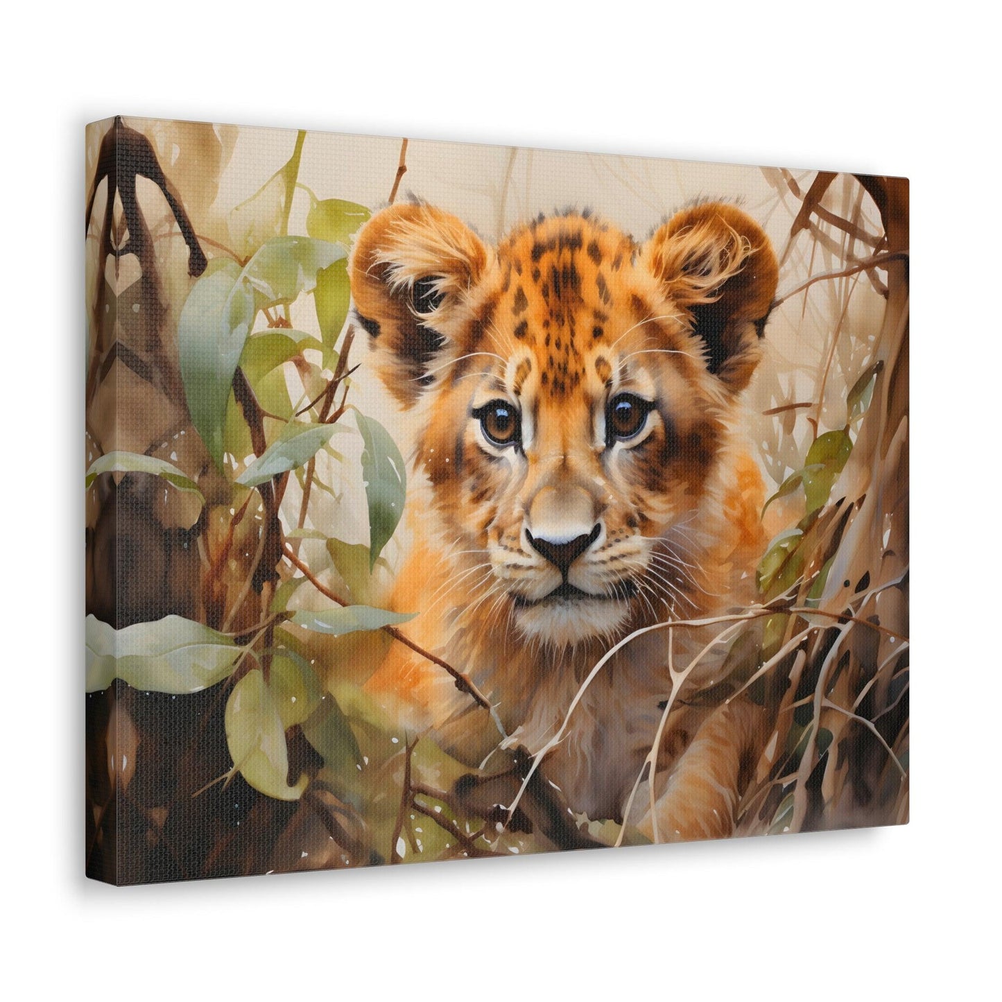 Watercolor Baby Lion In Nature Art Canvas Gallery Wraps Baby Lion Print Large Canvas Art Animal Wall Art minimalist Wall Art Lover Gift - Giftsmojo