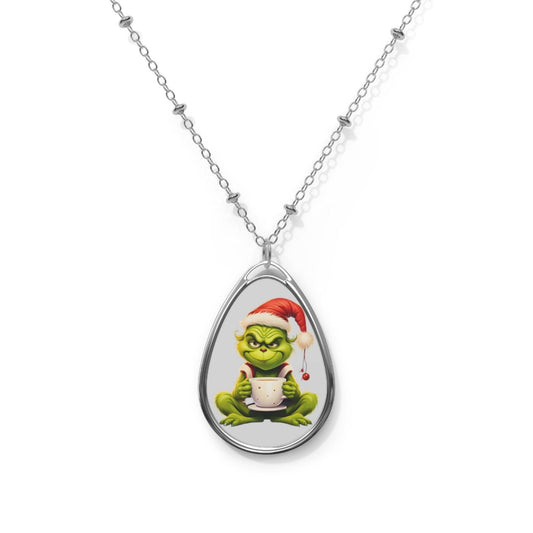 Christmas Grinch Oval Necklace Grinch Necklace - Unique Gift For Her Anti Christmas Necklace Grinch Jewelry Against Christmas Jewelry - Giftsmojo