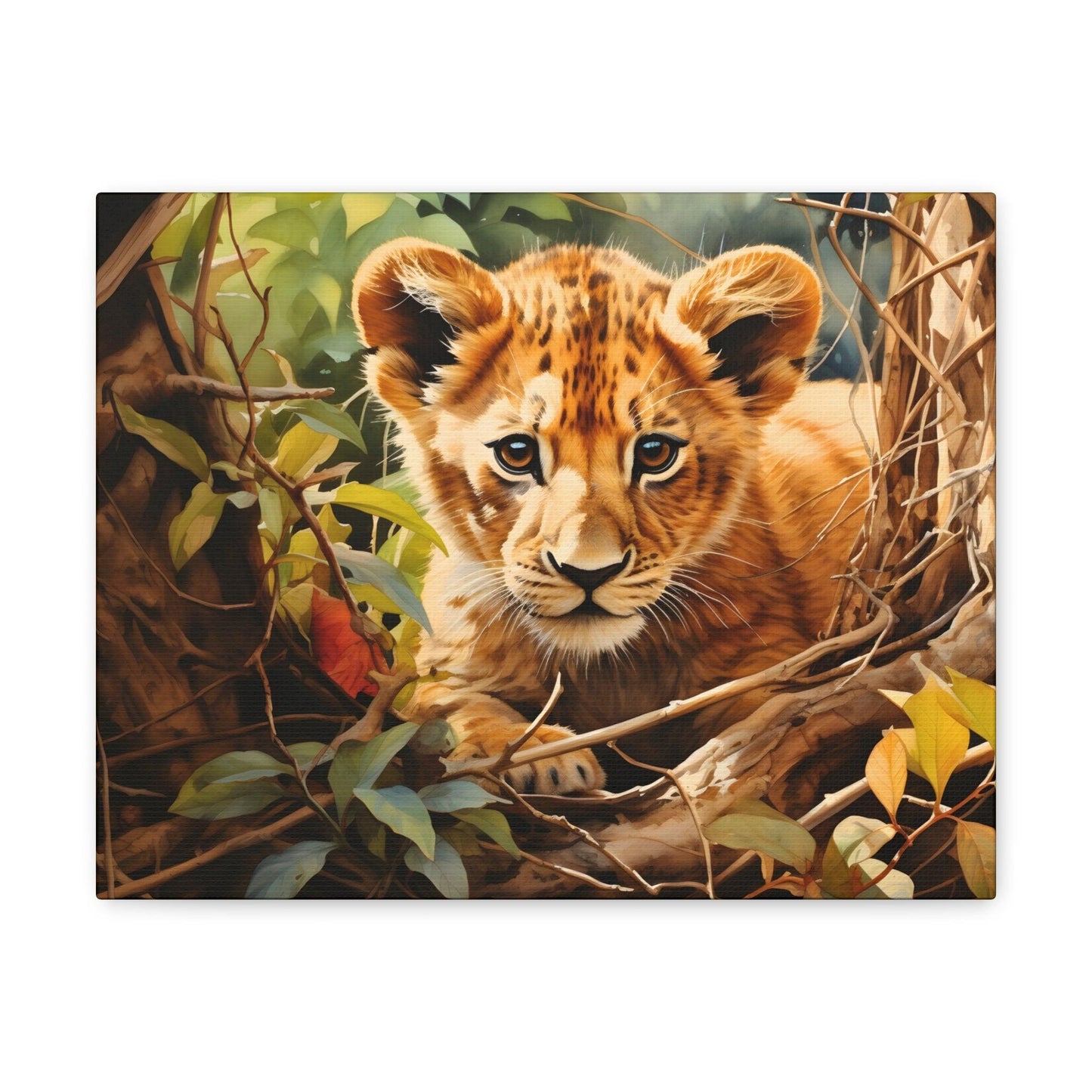 Watercolor Baby Lion In Nature Art Canvas Gallery Wraps Baby Lion Print Large Canvas Art Animal Wall Art minimalist Wall Art Lover Gift