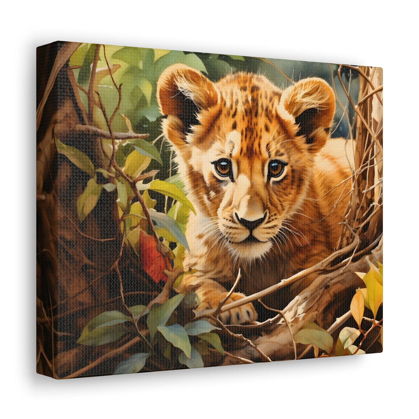 Watercolor Baby Lion In Nature Art Canvas Gallery Wraps Baby Lion Print Large Canvas Art Animal Wall Art minimalist Wall Art Lover Gift