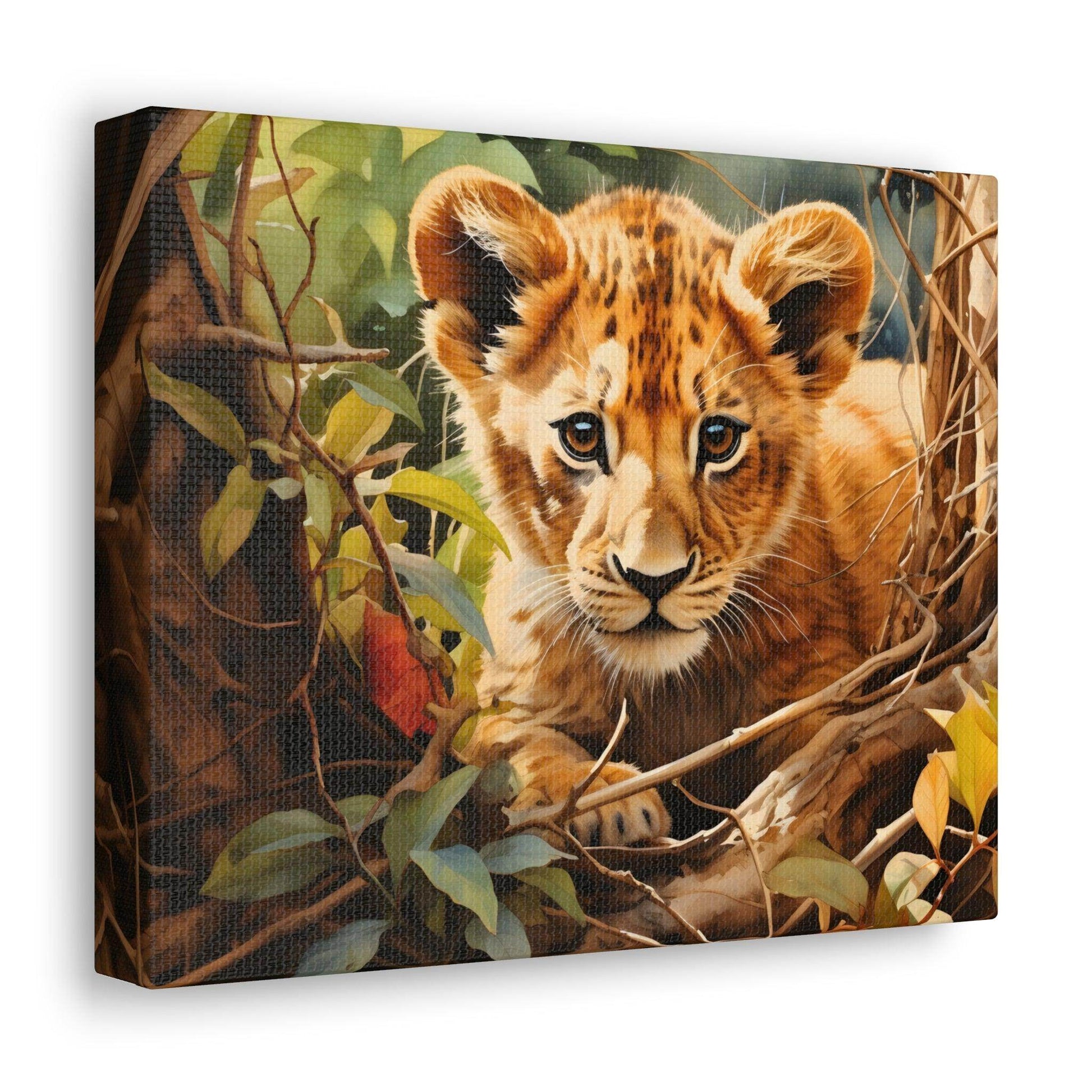 Watercolor Baby Lion In Nature Art Canvas Gallery Wraps Baby Lion Print Large Canvas Art Animal Wall Art minimalist Wall Art Lover Gift - Giftsmojo