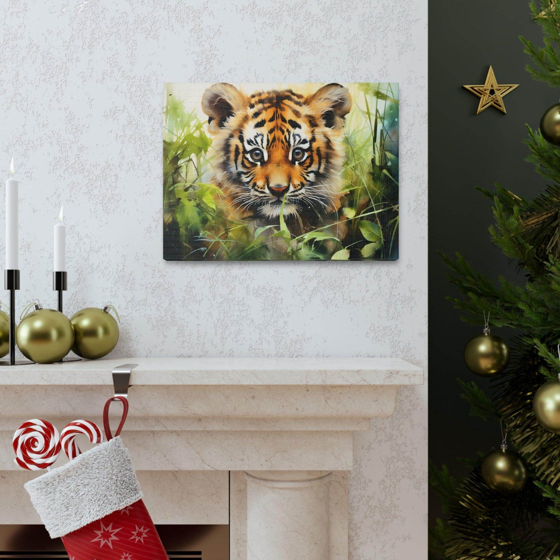 Watercolor Baby Tiger In Nature Art Canvas Gallery Wraps Tiger Print Large Canvas Art Animal Wall Art minimalist Wall Art Lover Gift - Giftsmojo