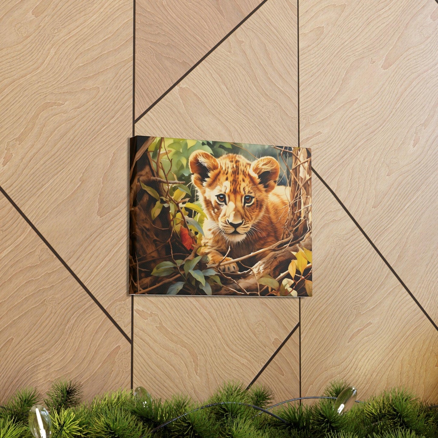 Watercolor Baby Lion In Nature Art Canvas Gallery Wraps Baby Lion Print Large Canvas Art Animal Wall Art minimalist Wall Art Lover Gift