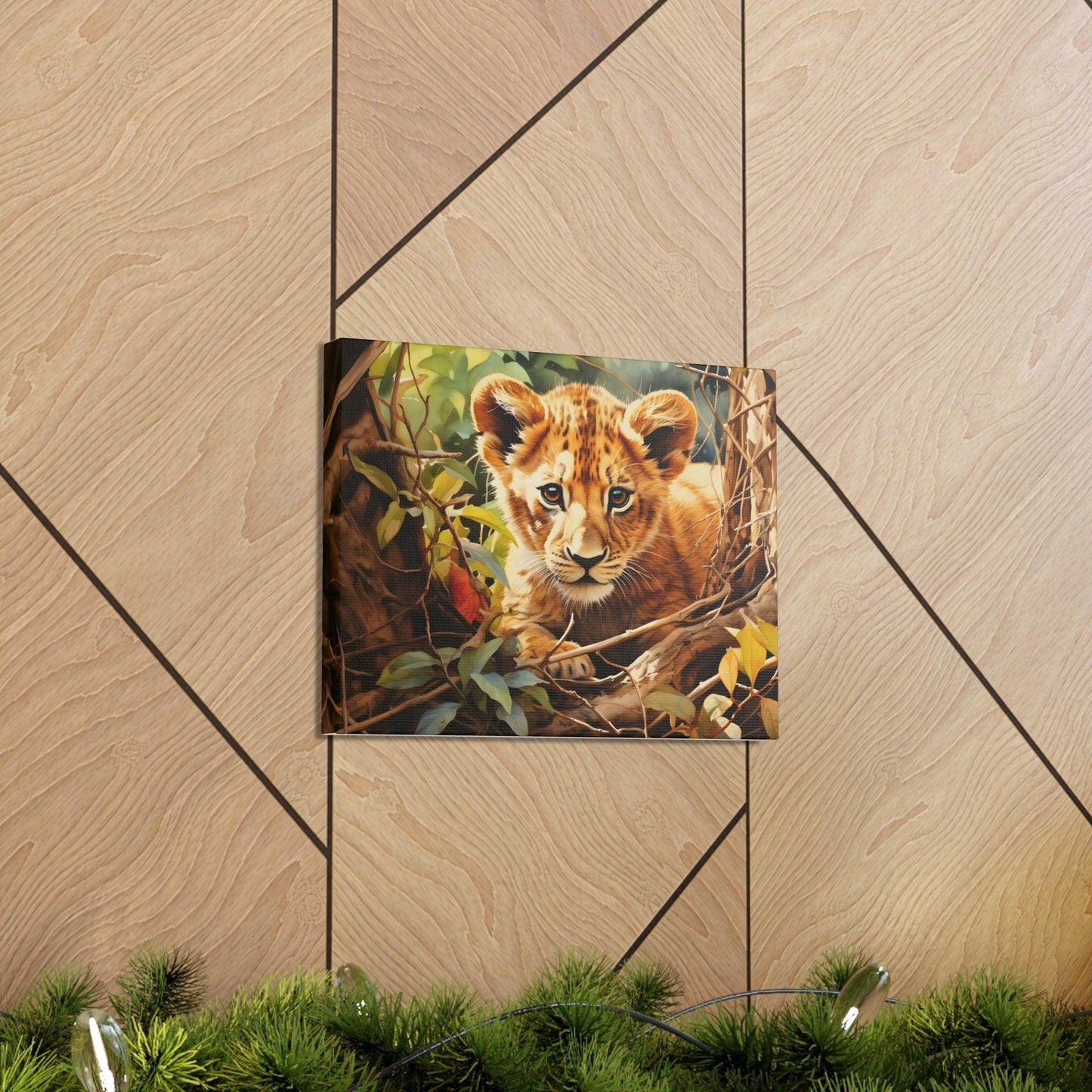 Watercolor Baby Lion In Nature Art Canvas Gallery Wraps Baby Lion Print Large Canvas Art Animal Wall Art minimalist Wall Art Lover Gift - Giftsmojo