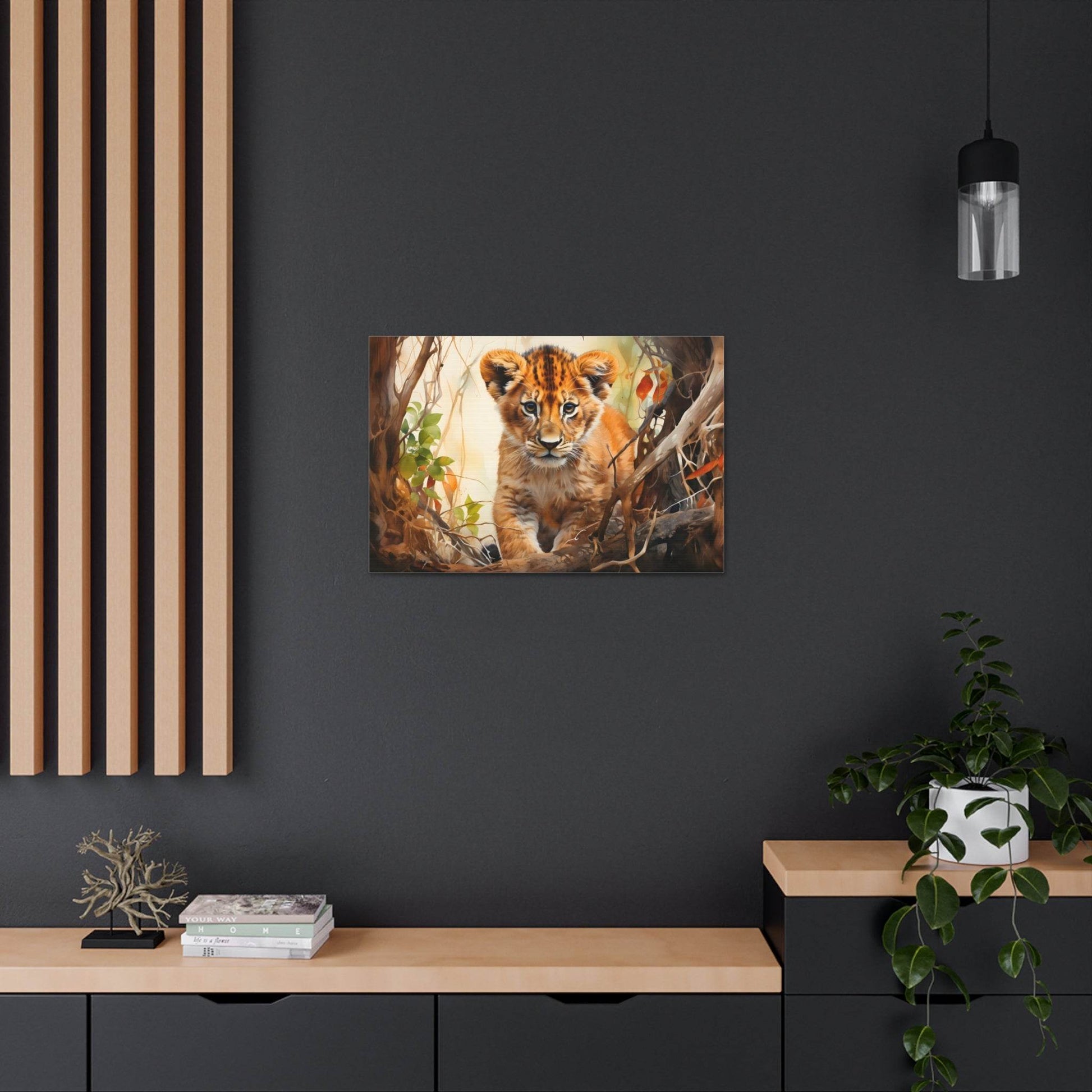 Watercolor Baby Lion In Nature Art Canvas Gallery Wraps Baby Lion Print Large Canvas Art Animal Wall Art minimalist Wall Art Lover Gift - Giftsmojo