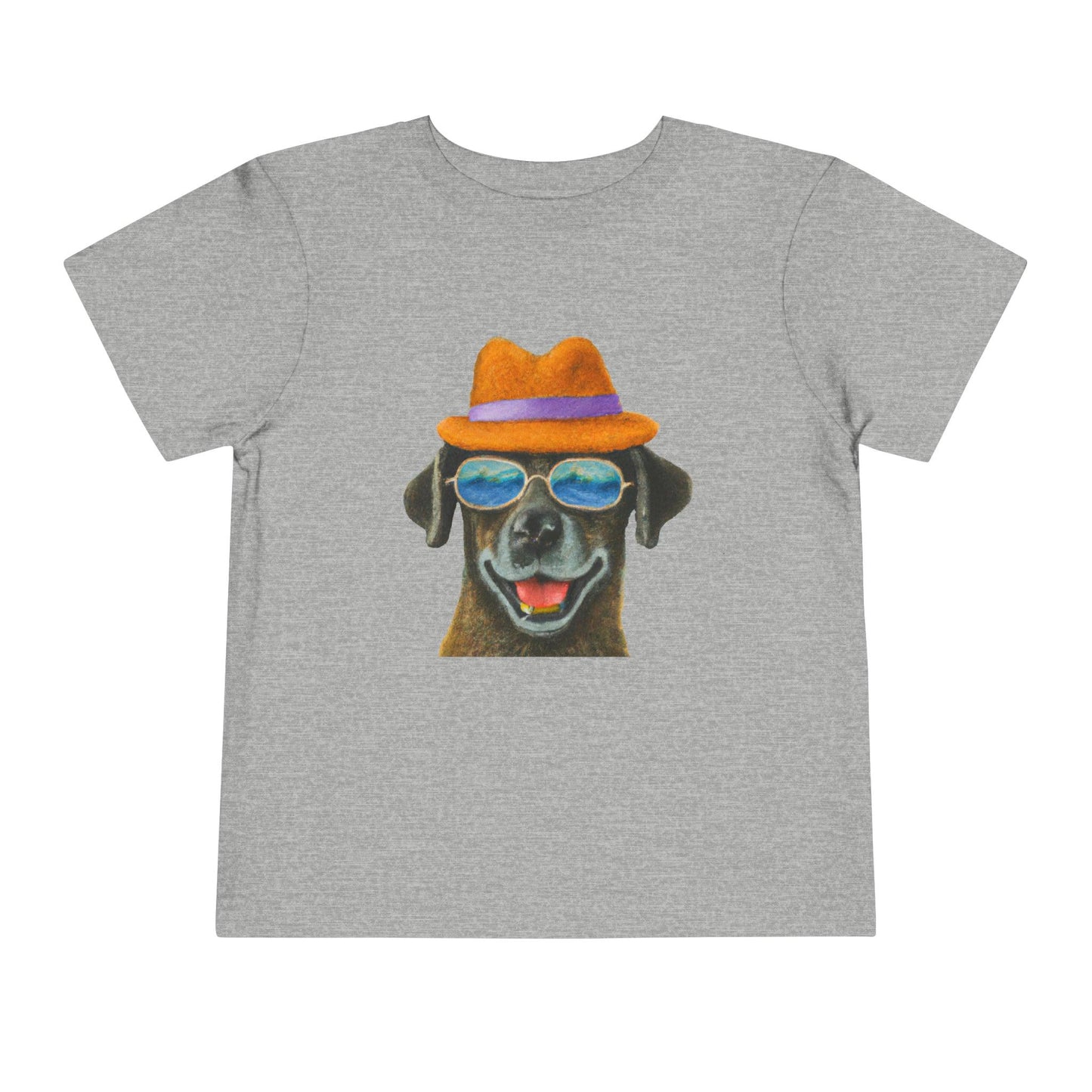 Dog at the beach wearing a hat and sunglasses painted art Toddler Short Sleeve Tee - Giftsmojo
